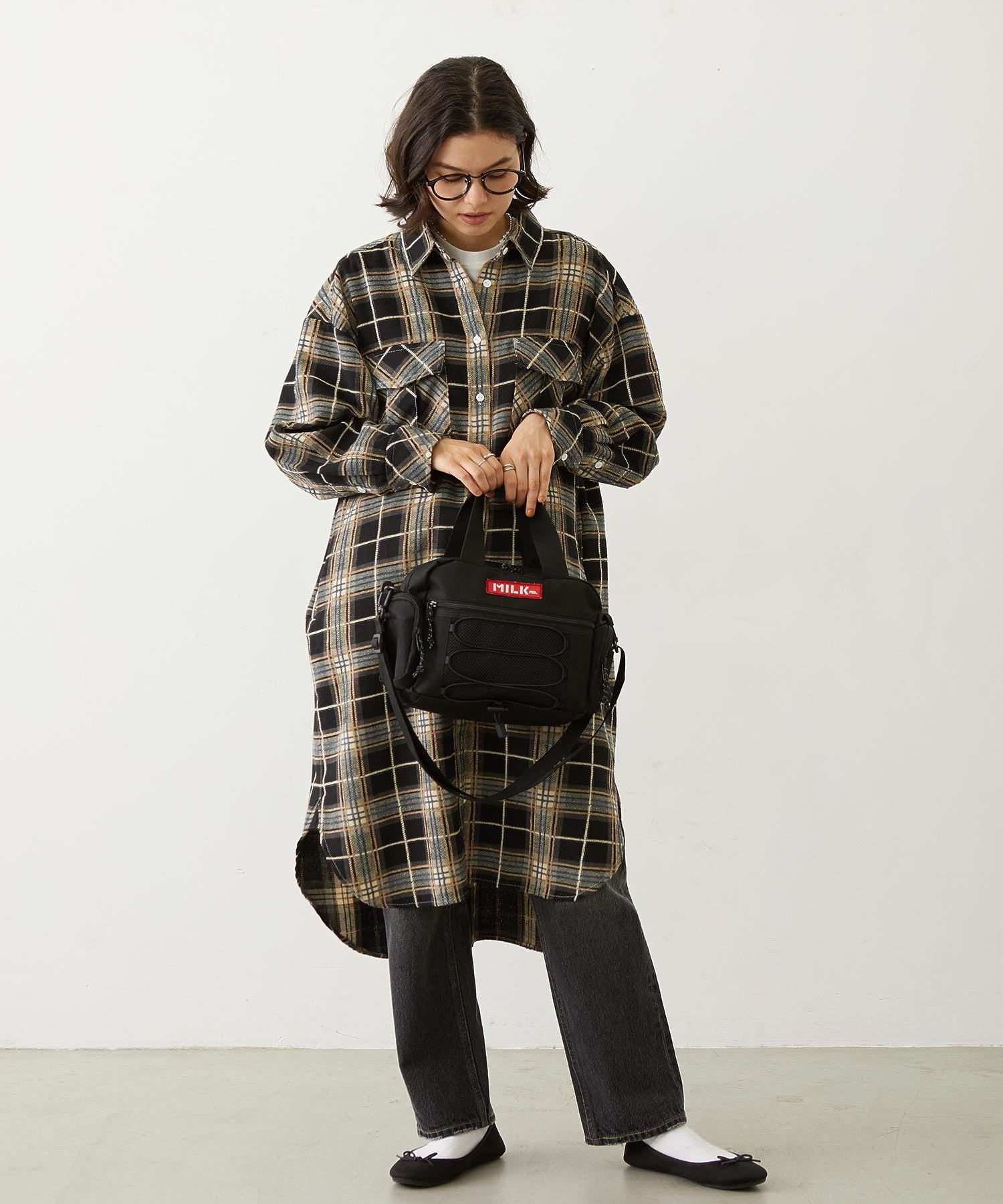 LOGO PLAID SHIRT DRESS