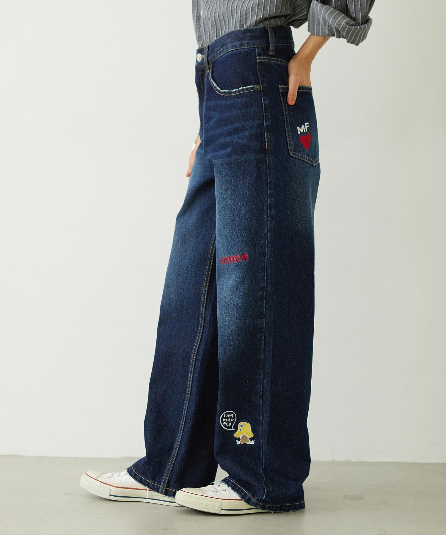 DOODLE EMBROIDERED DENIM PANTS