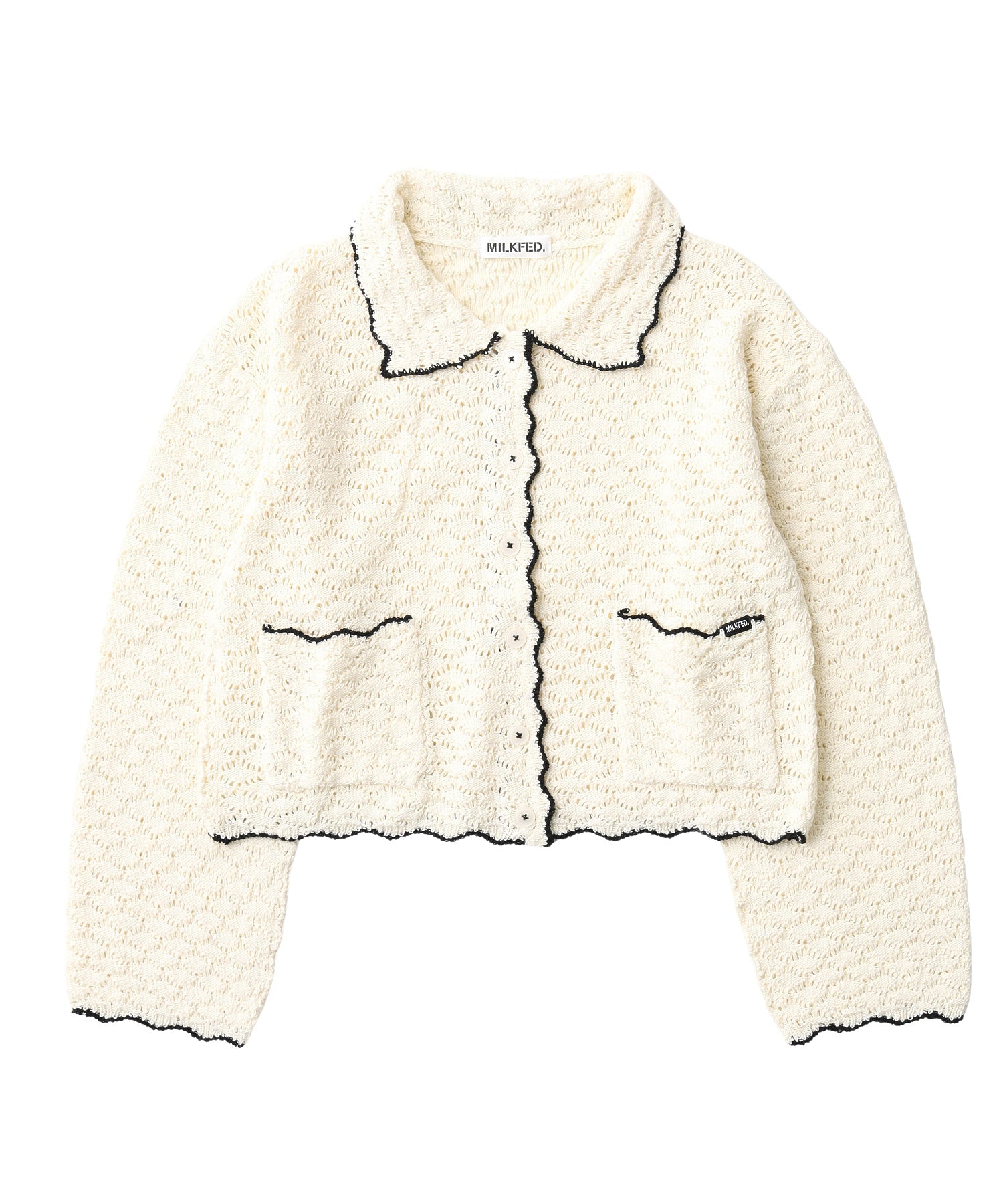 OPEN COLLAR CONTRAST TRIM KNIT CARDIGAN
