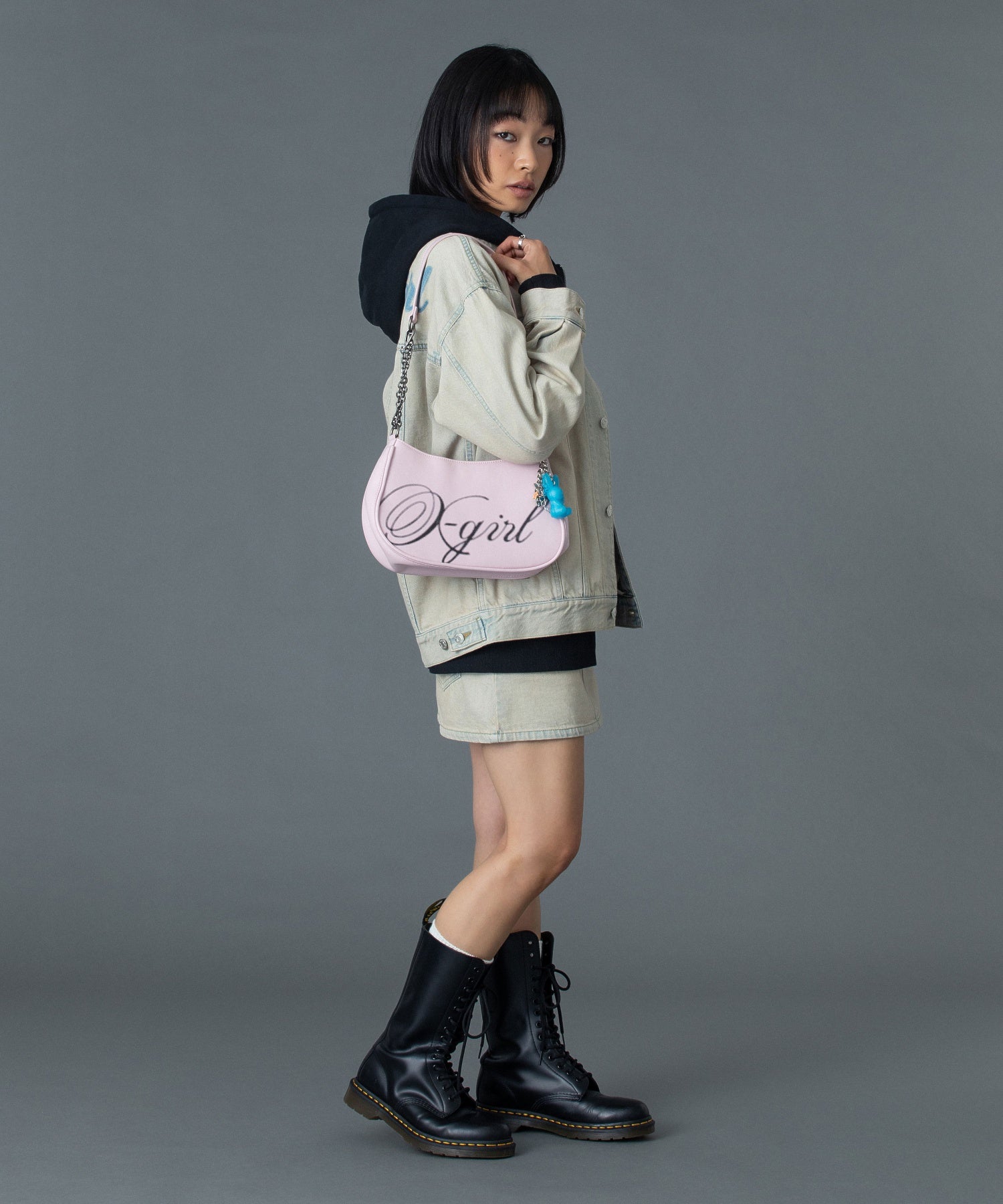 CURSIVE LOGO DENIM MINI SKIRT