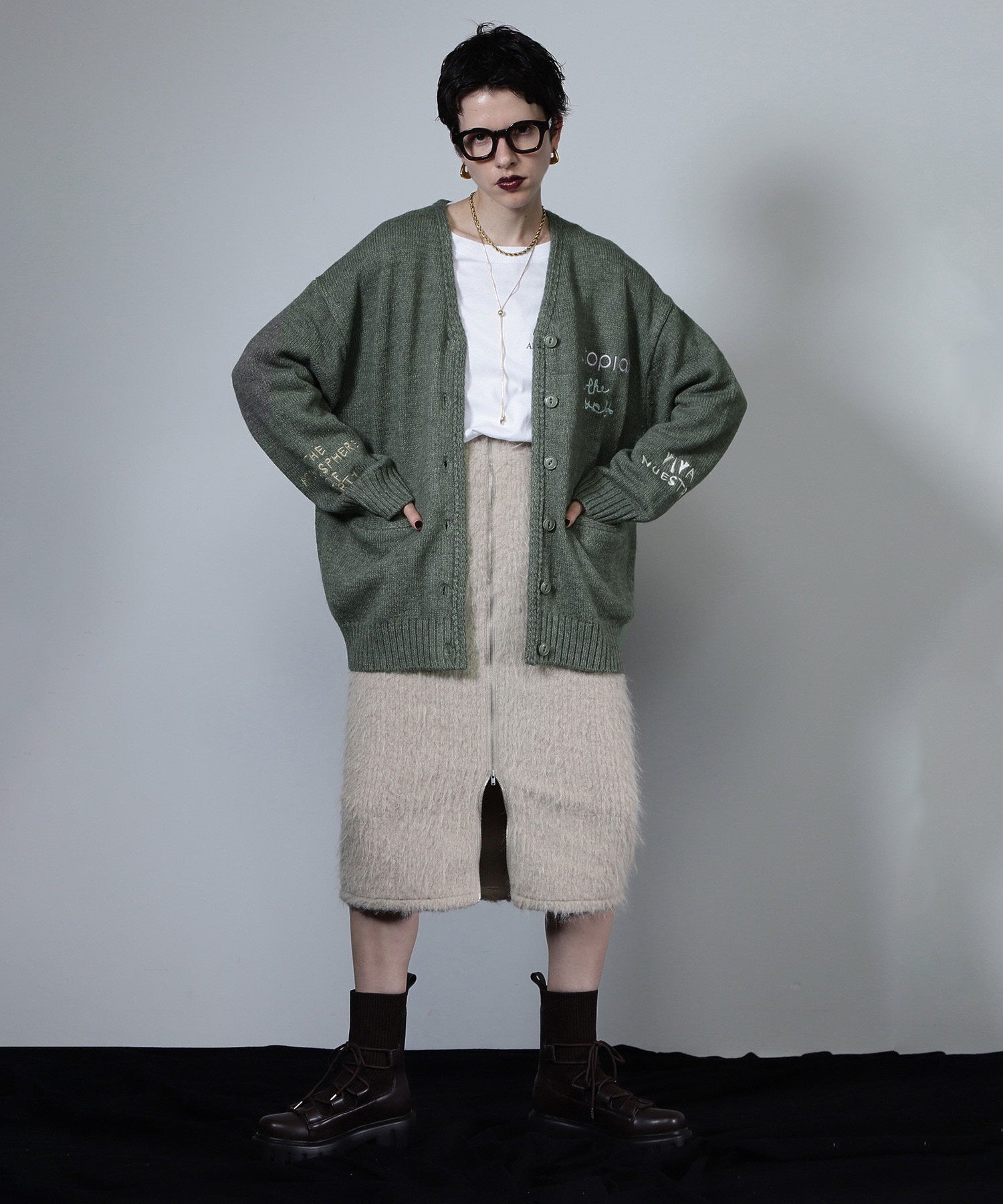 GENE HEAVENS/エンブロイダリー カレッジニットカーディガン