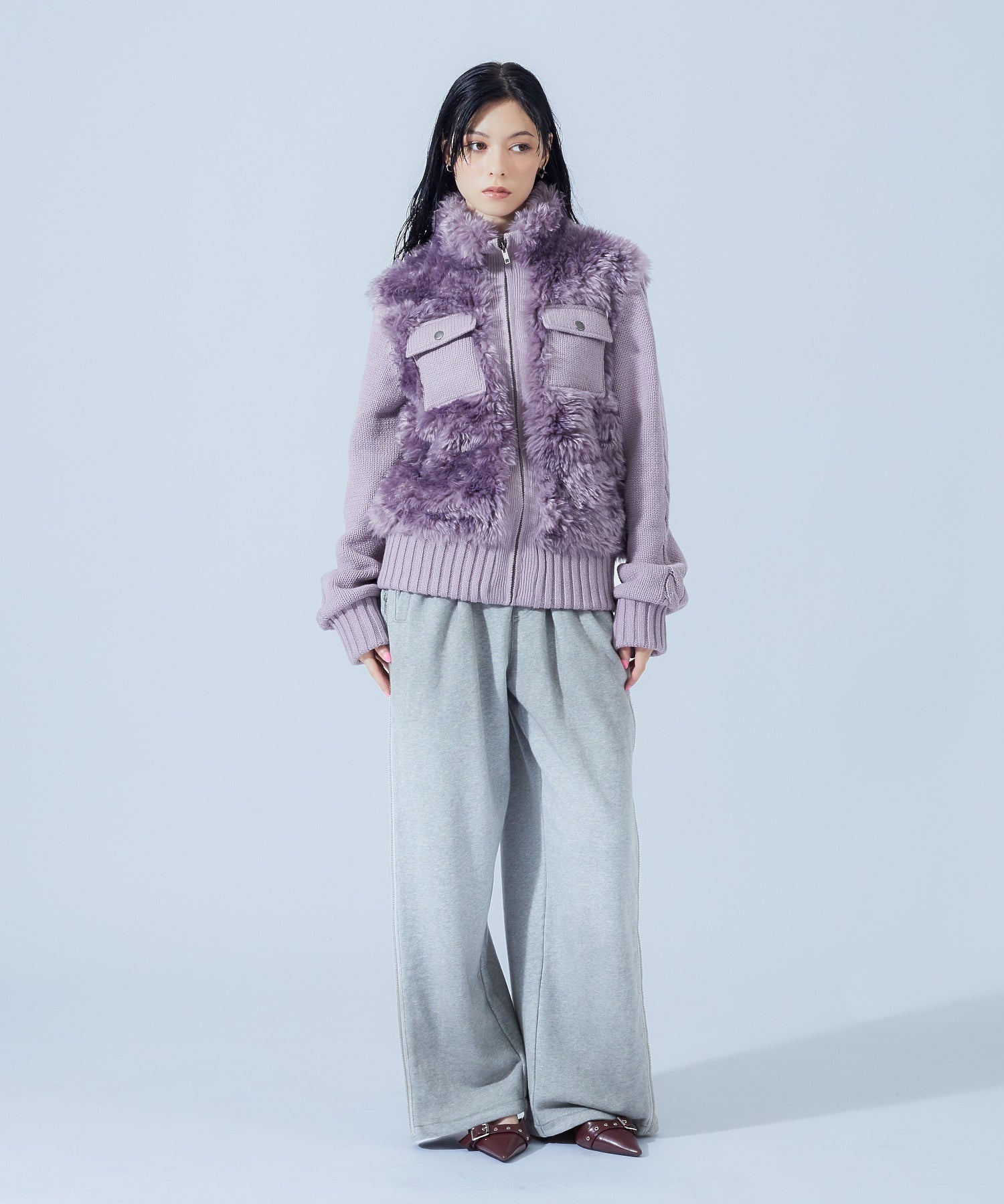 FAUX FUR AND KNIT JACKET