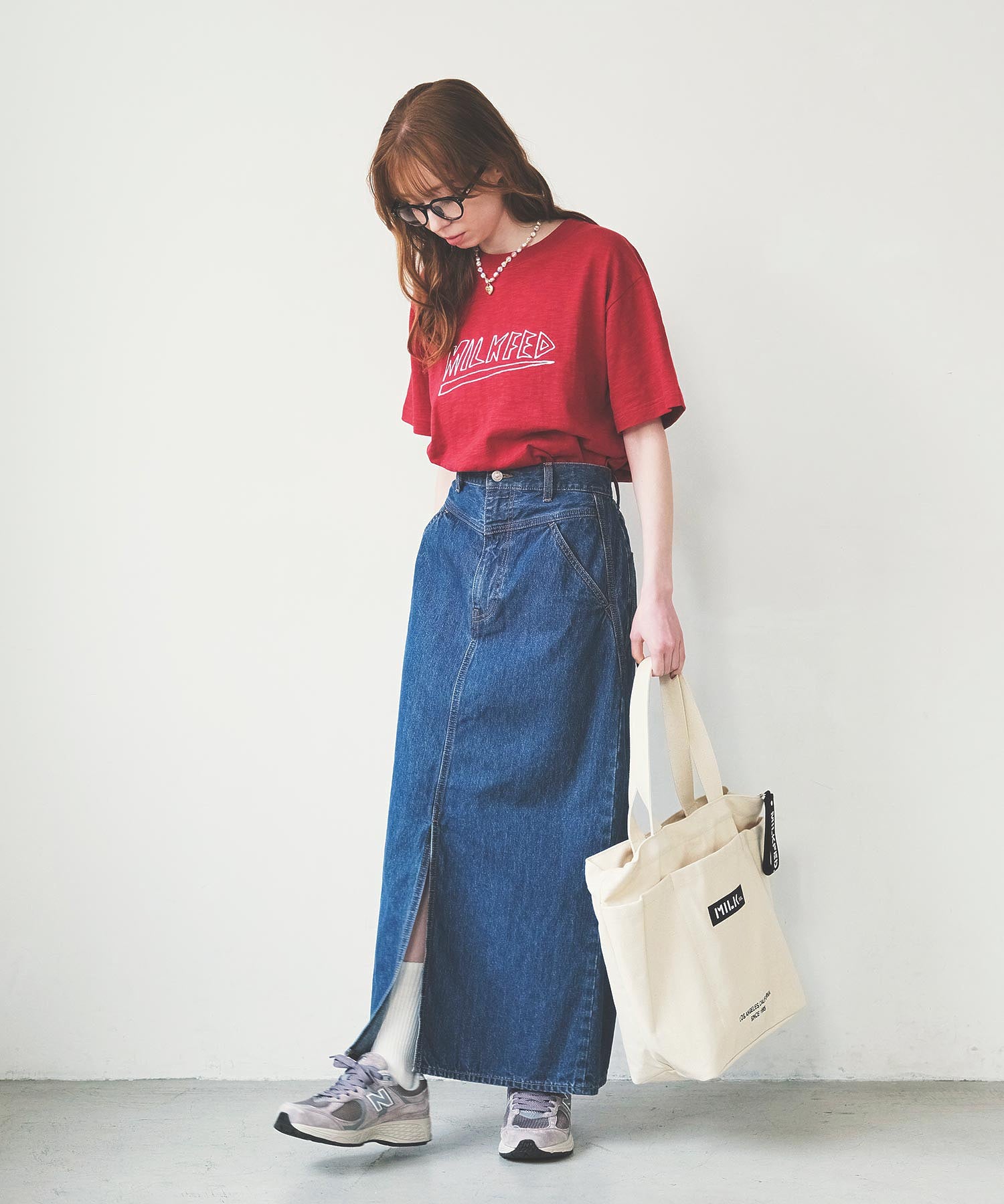 BAR AND UNDER LOGO BIG CANVAS BAG MILKFED.
