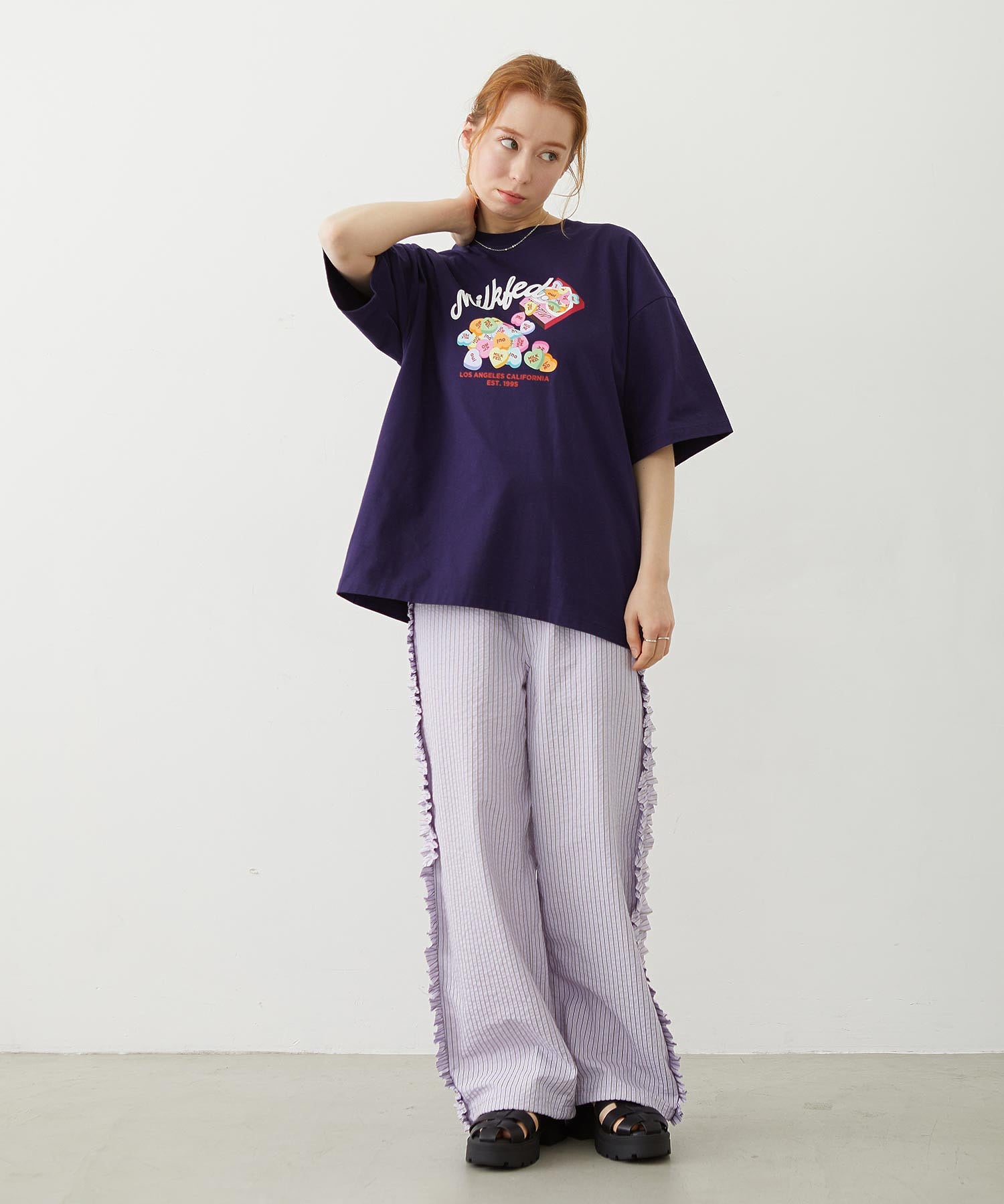 STRIPED RUFFLE PANTS