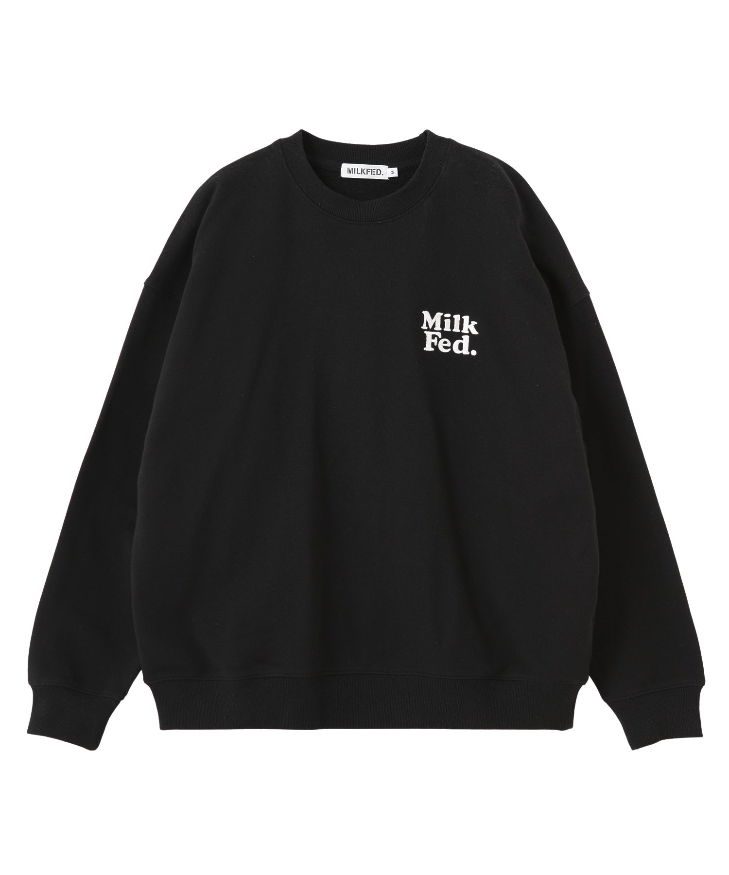 MILKFED. PLAID LOGO WIDE CREW SWEAT