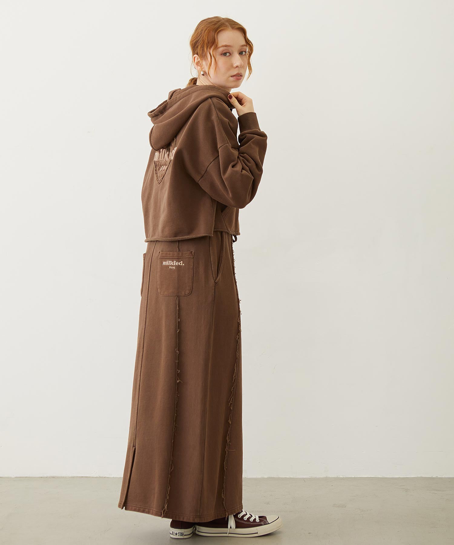 HEART MOTIF FADED CROPPED ZIP UP HOODIE