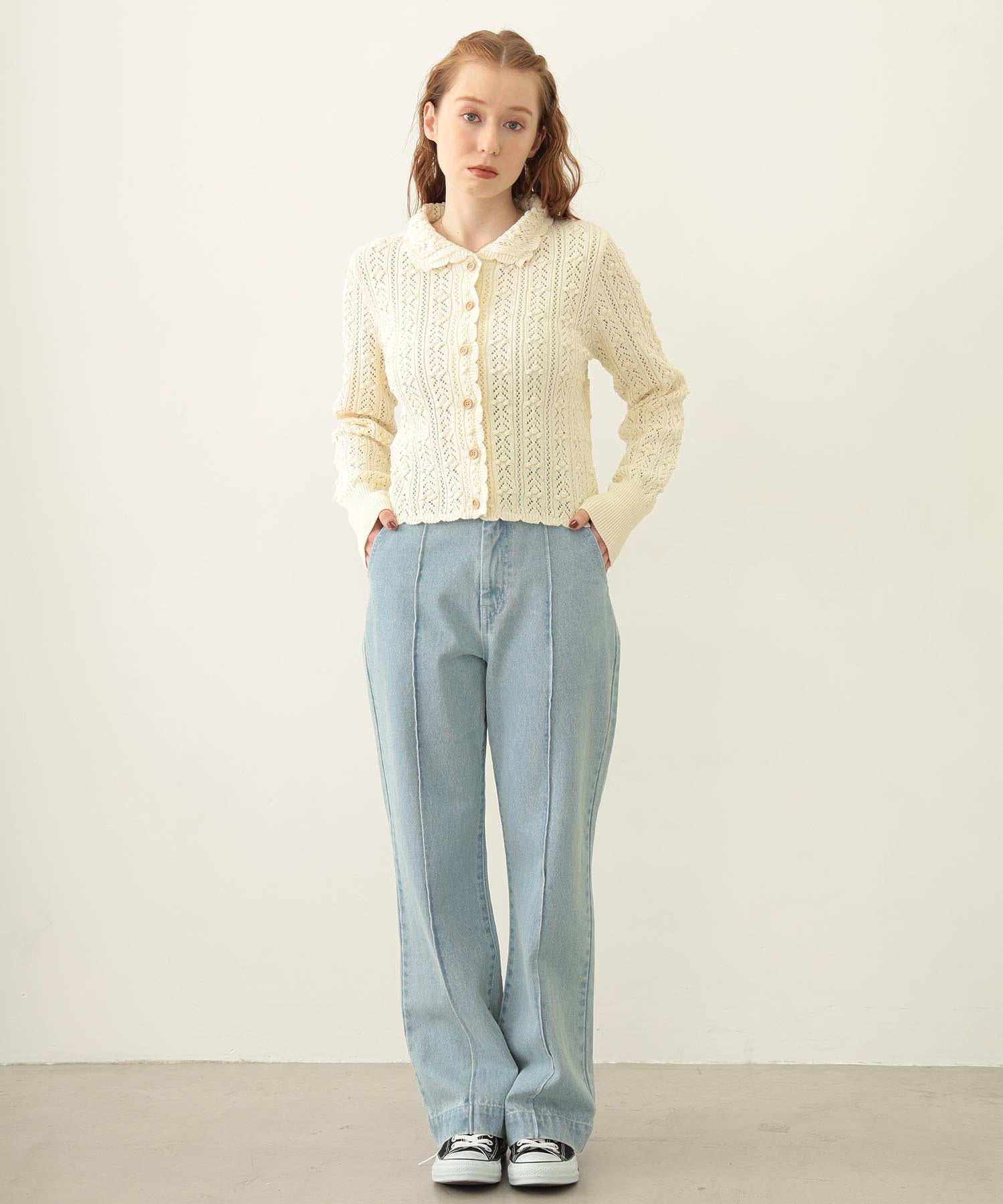 CENTER PLEAT DETAIL DENIM PANTS