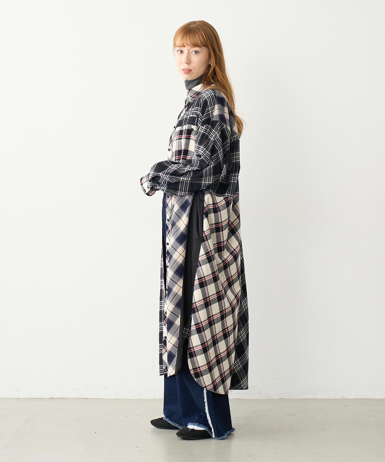 PLAID PATCHWORK SHIRT DRESS