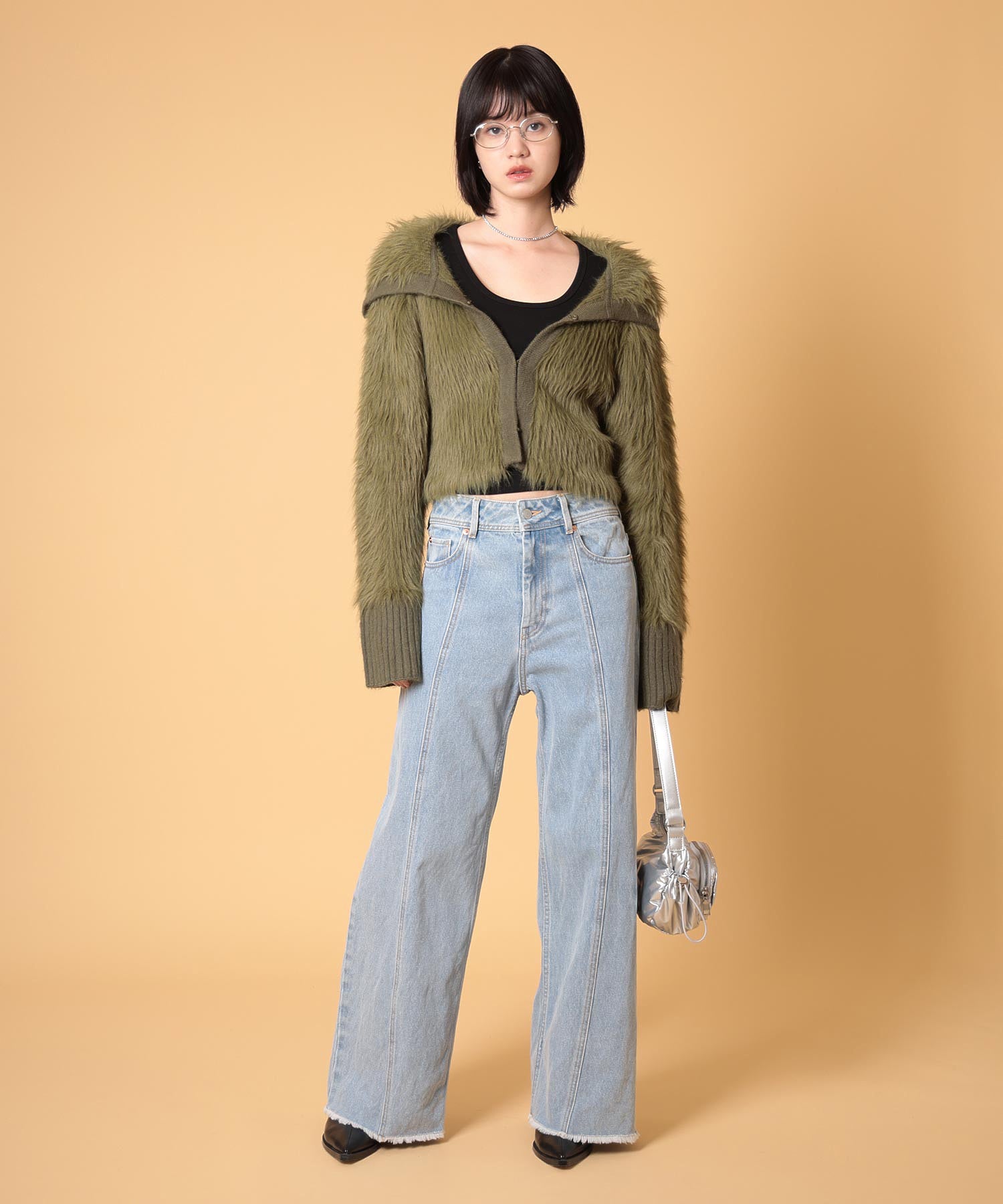 ビッグカラーシャギーニットカーディガン