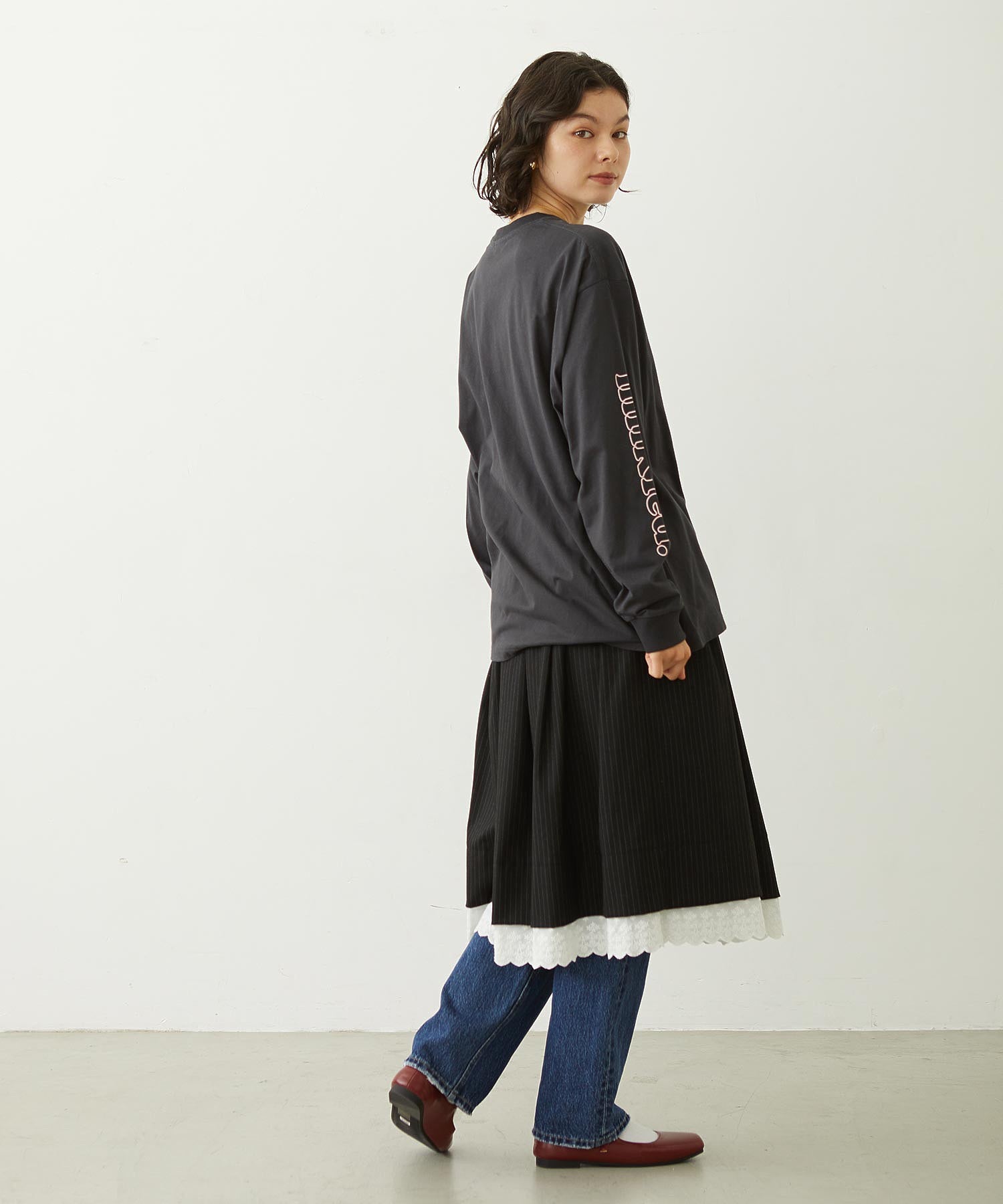 LACE HEM STRIPED SKIRT