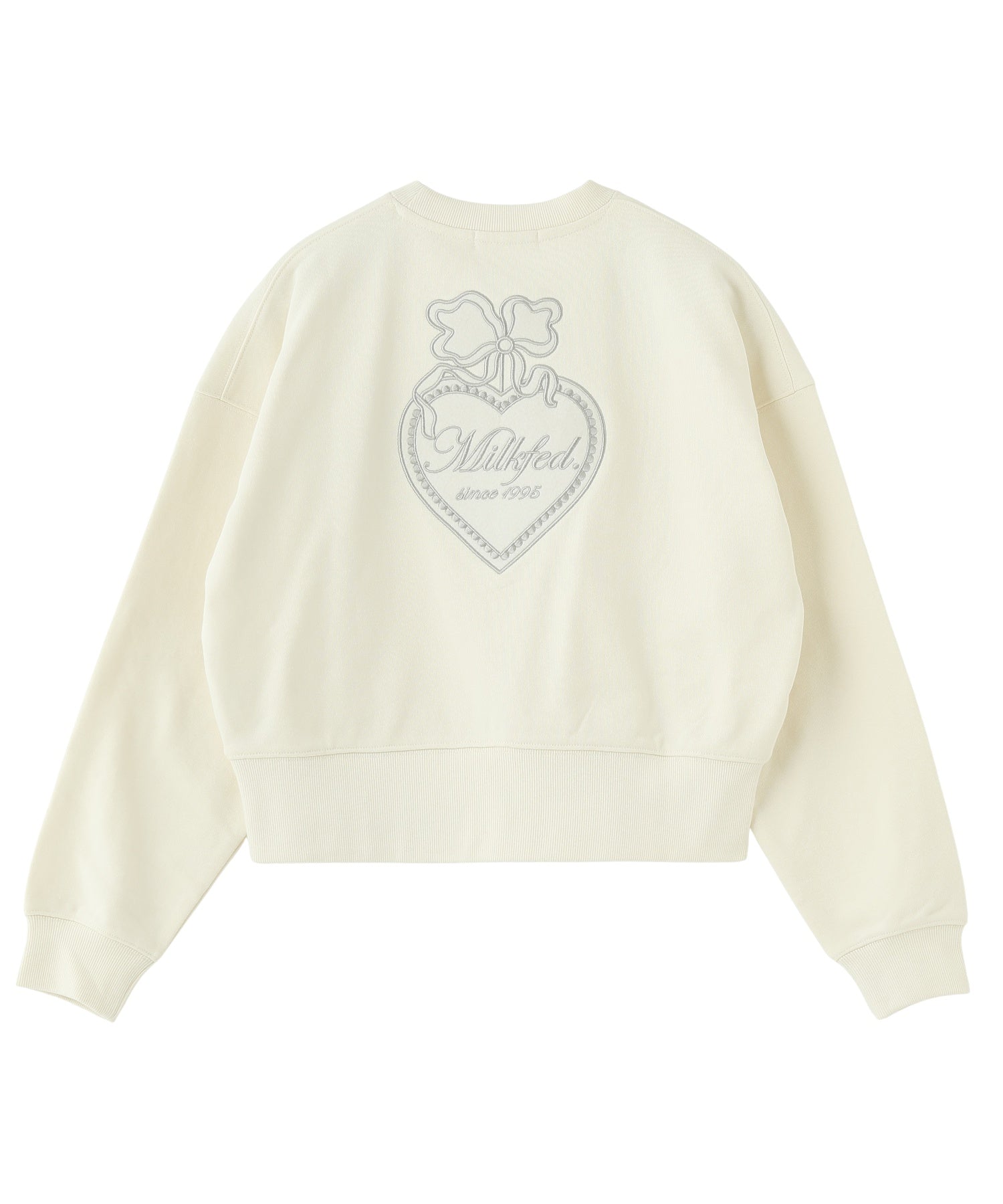 HEART RIBBON EMBLEM SHORT CREW SWEAT