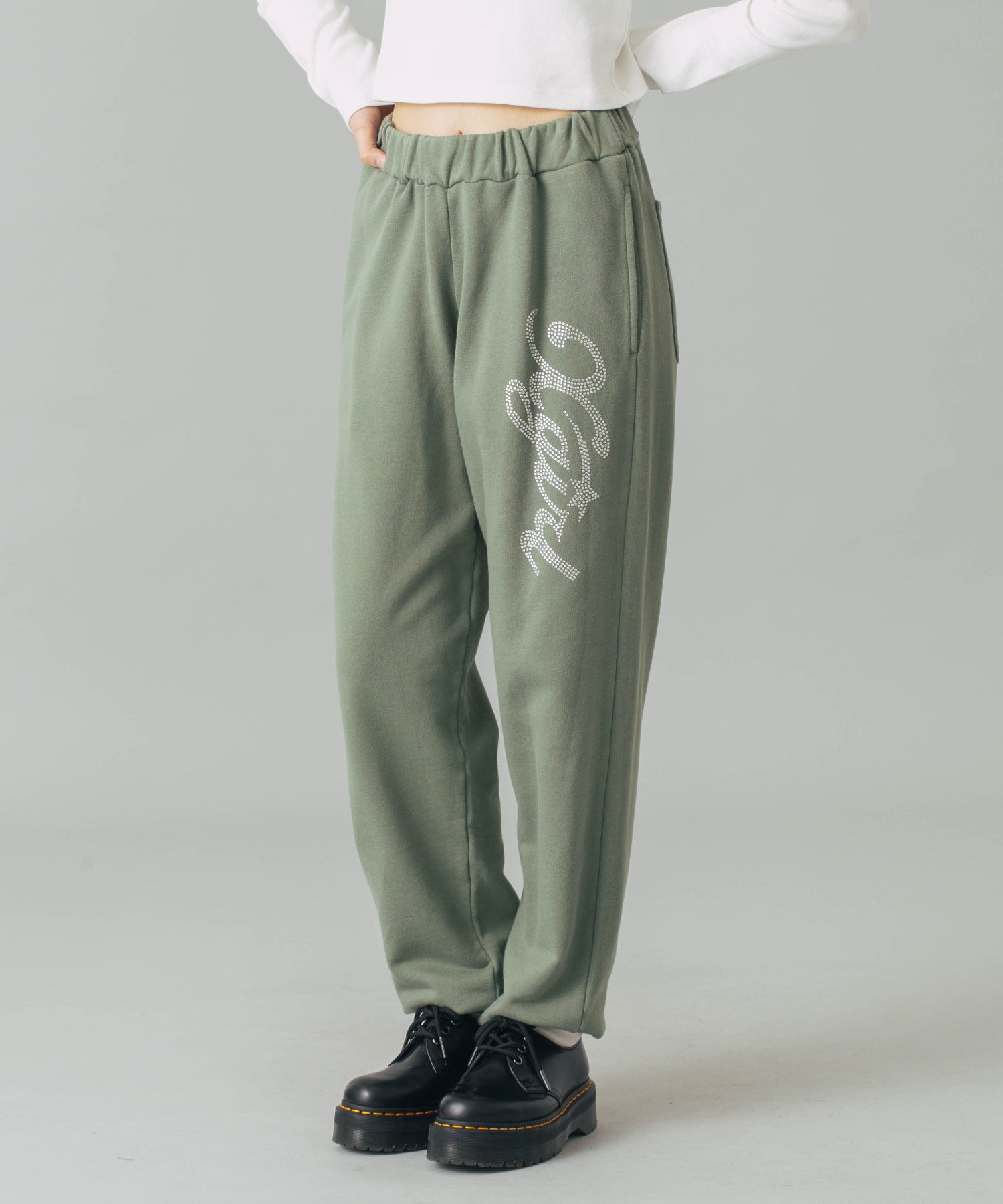 RHINESTONE STAR CURSIVE LOGO SWEAT PANTS