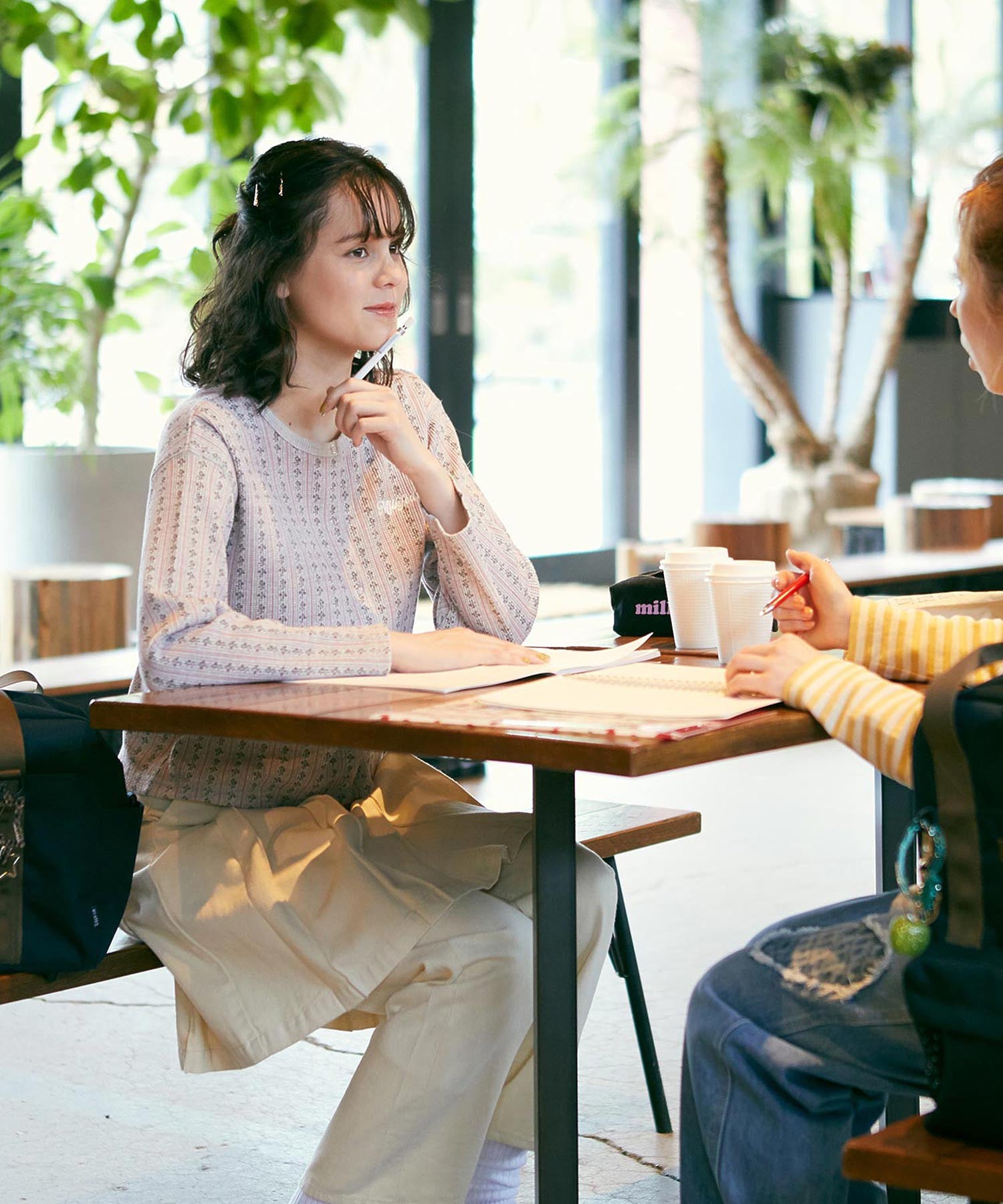 STRIPED FLOWER WAFFLE CARDIGAN