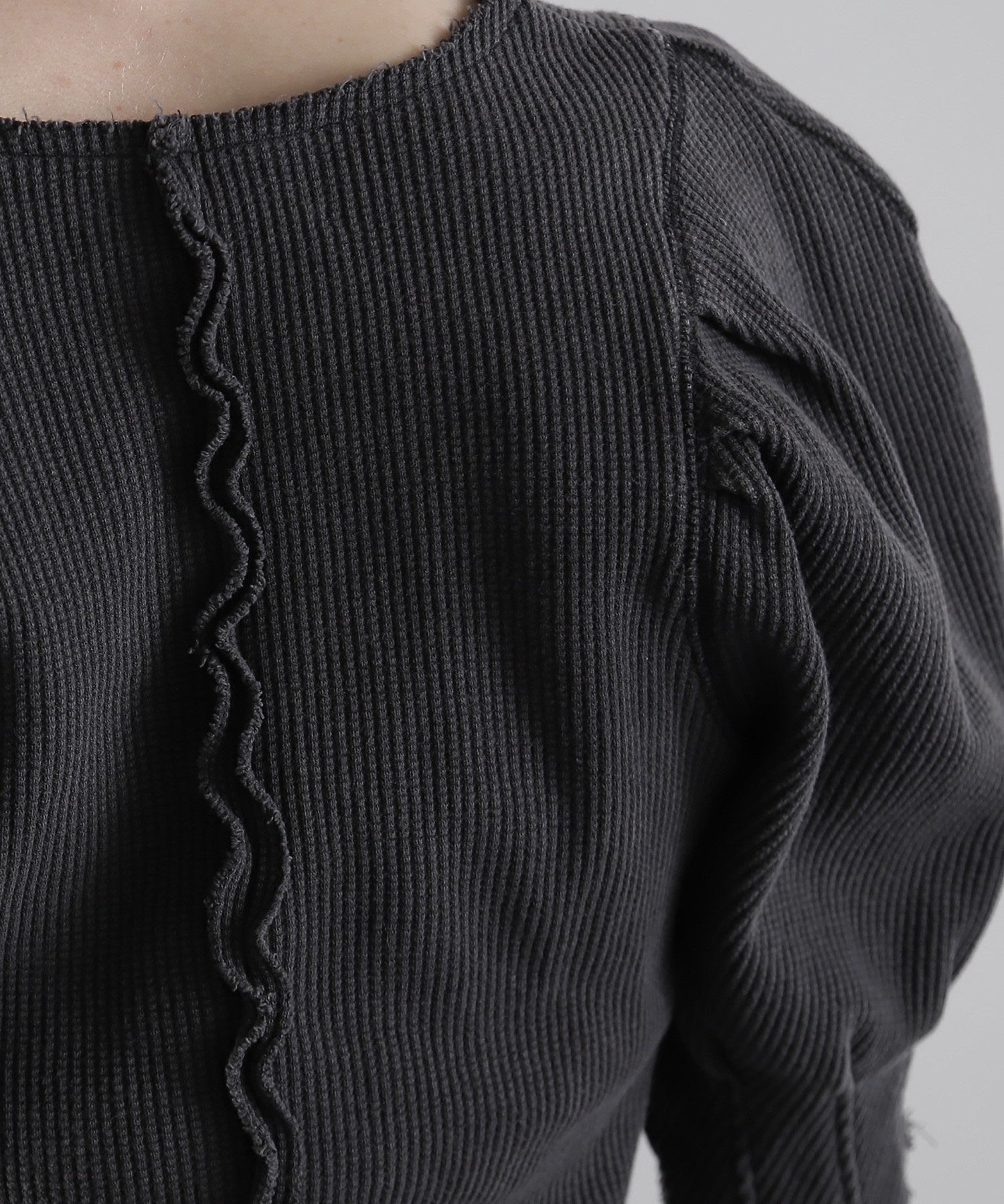 mici/ボリュームスリーブワッフルトップス