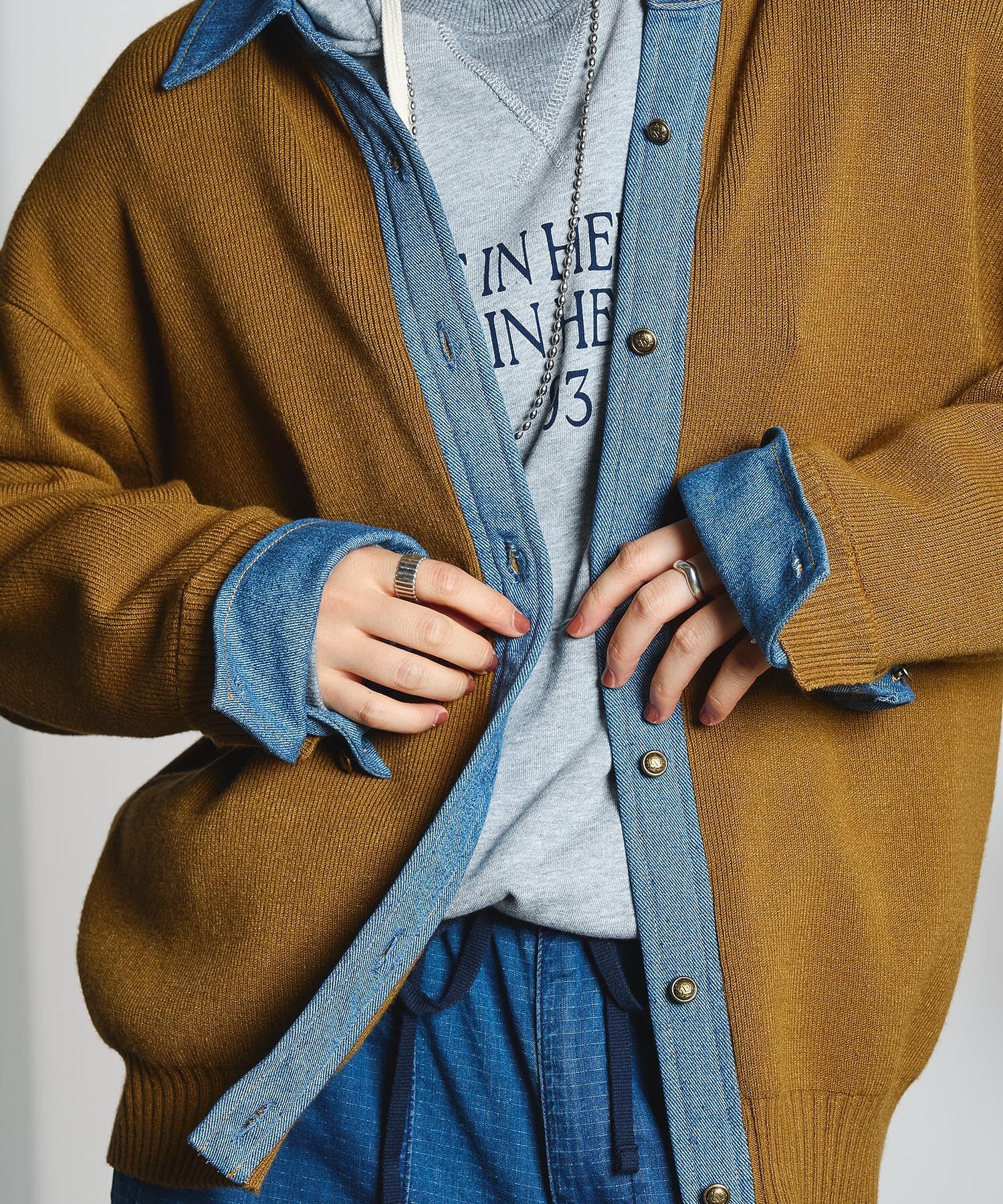 GENE HEAVENS/KNIT x DENIM CARDIGAN