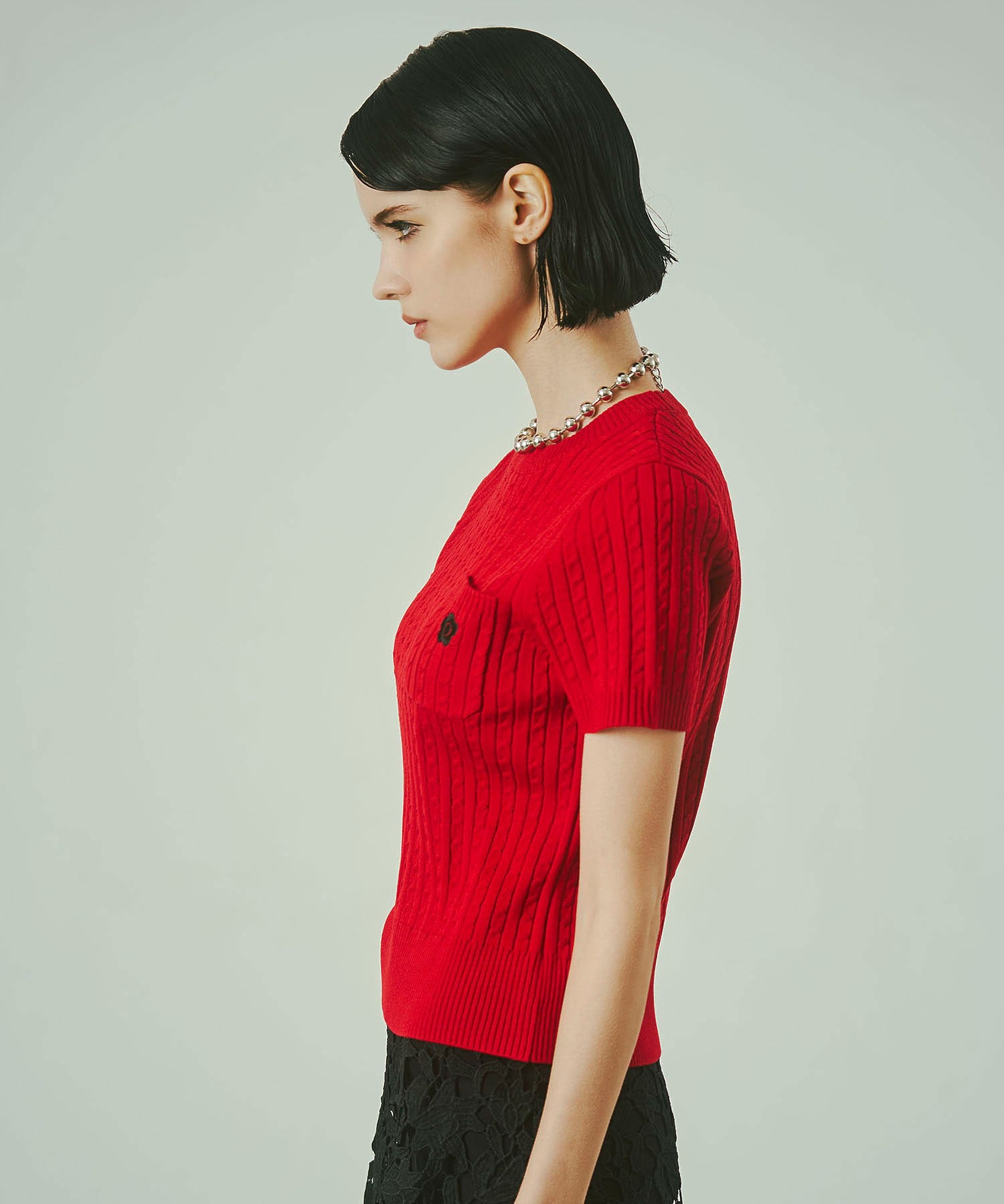 【レッドROSE BUD別注カラー】MARY QUANT/CABLE HALF SLEEVE KNIT