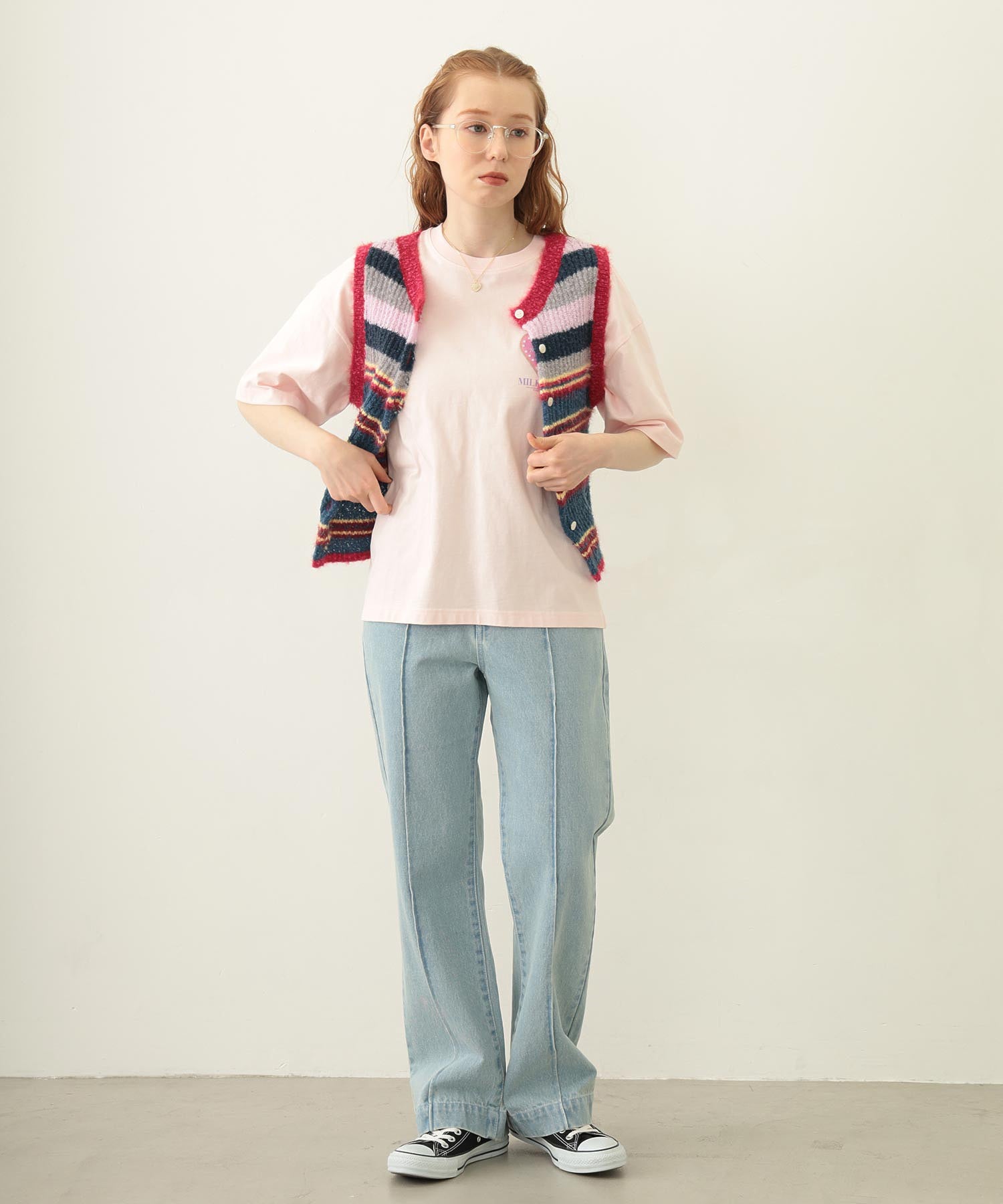 TWO-TYPE STRIPED KNIT VEST