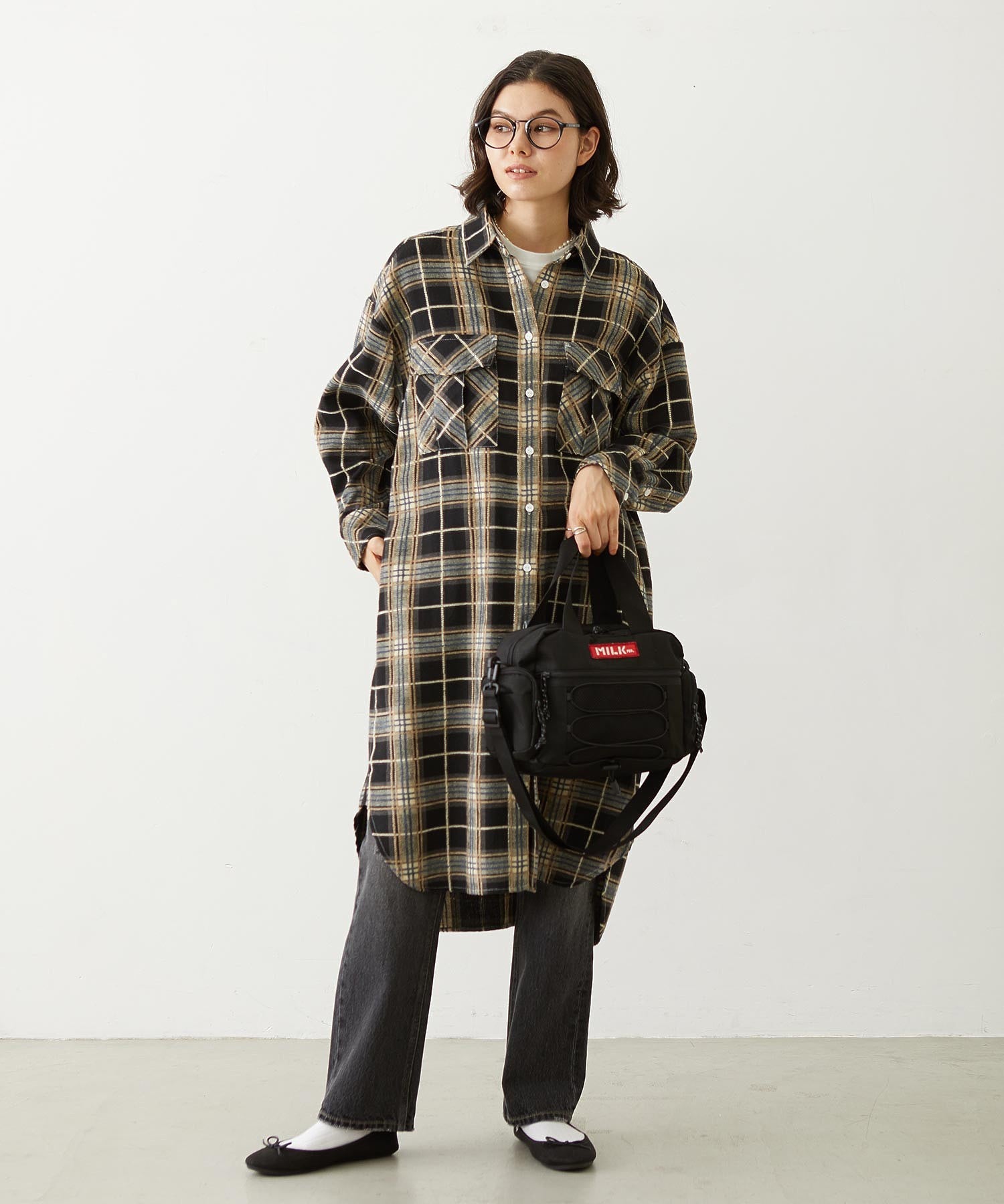 LOGO PLAID SHIRT DRESS
