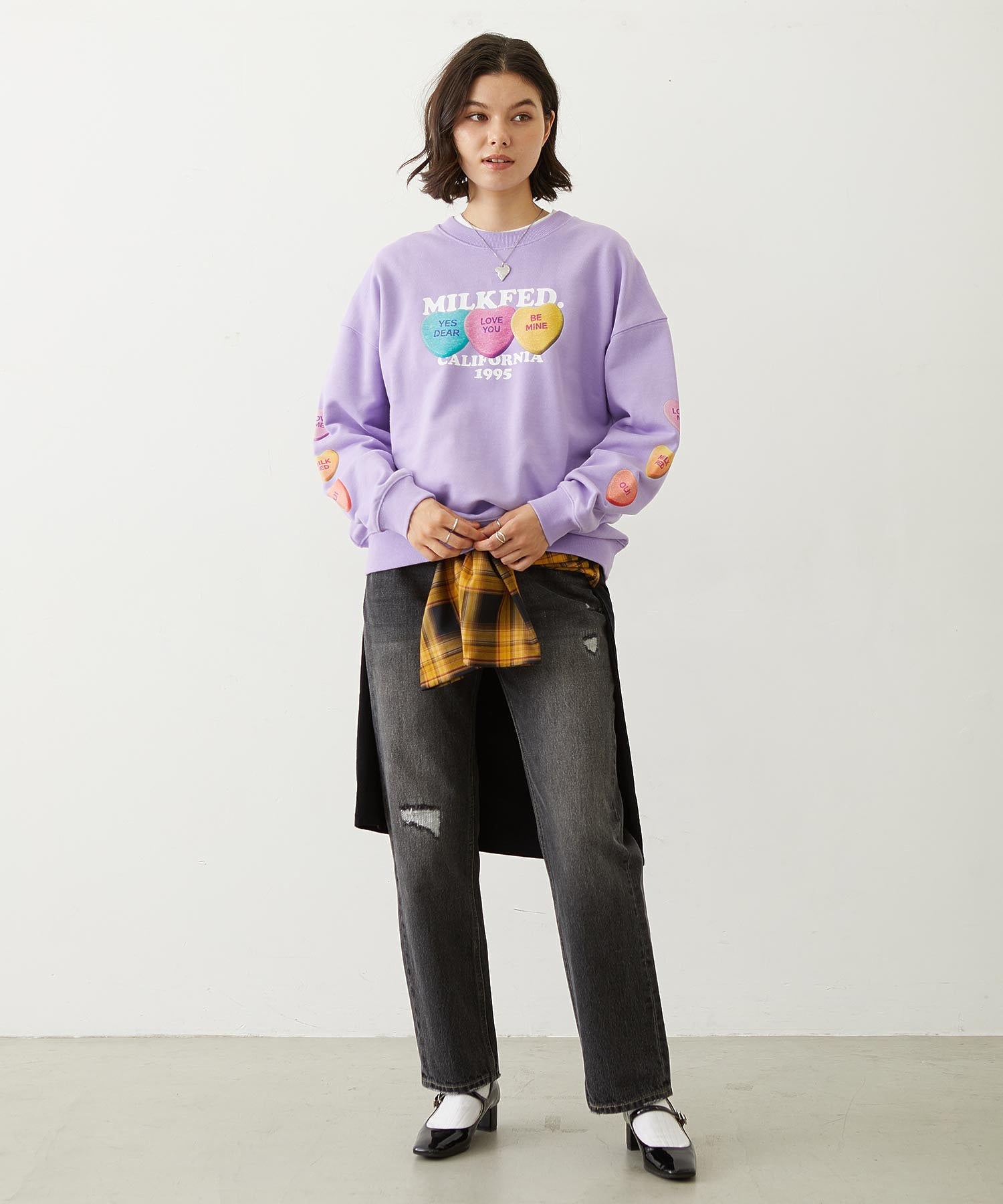PLAID SLEEVES L/S TOP
