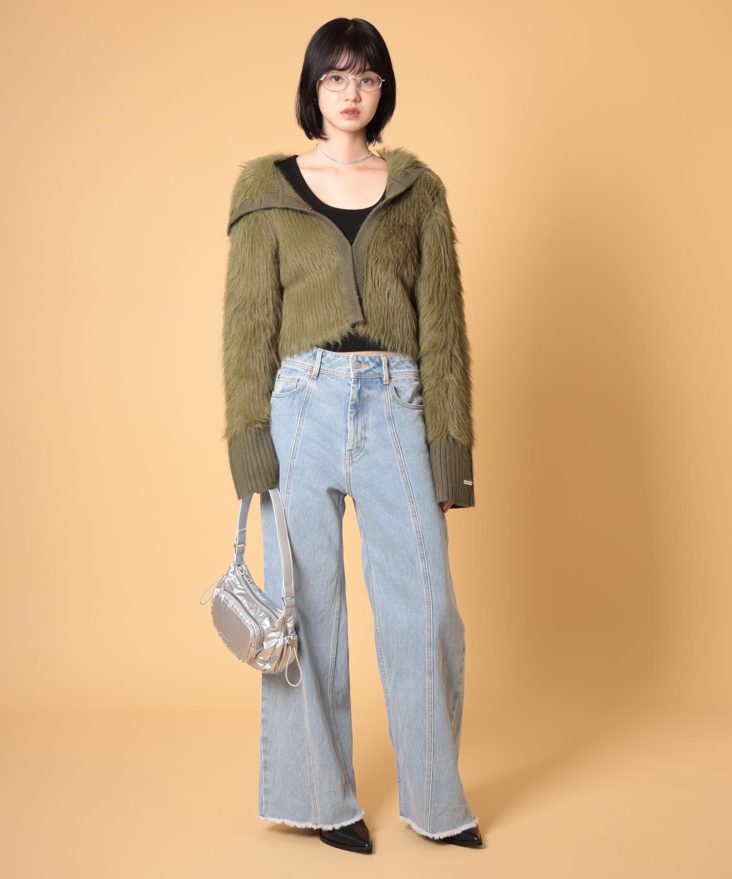 ビッグカラーシャギーニットカーディガン