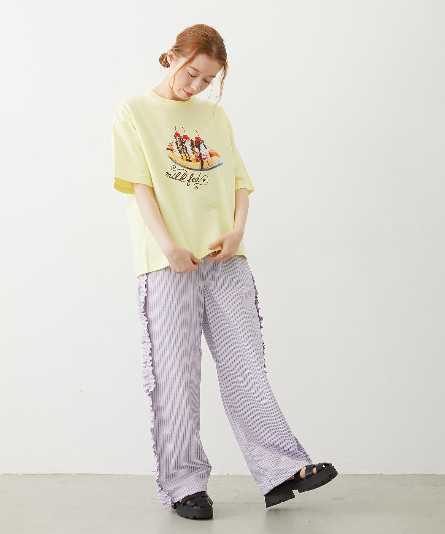 STRIPED RUFFLE PANTS