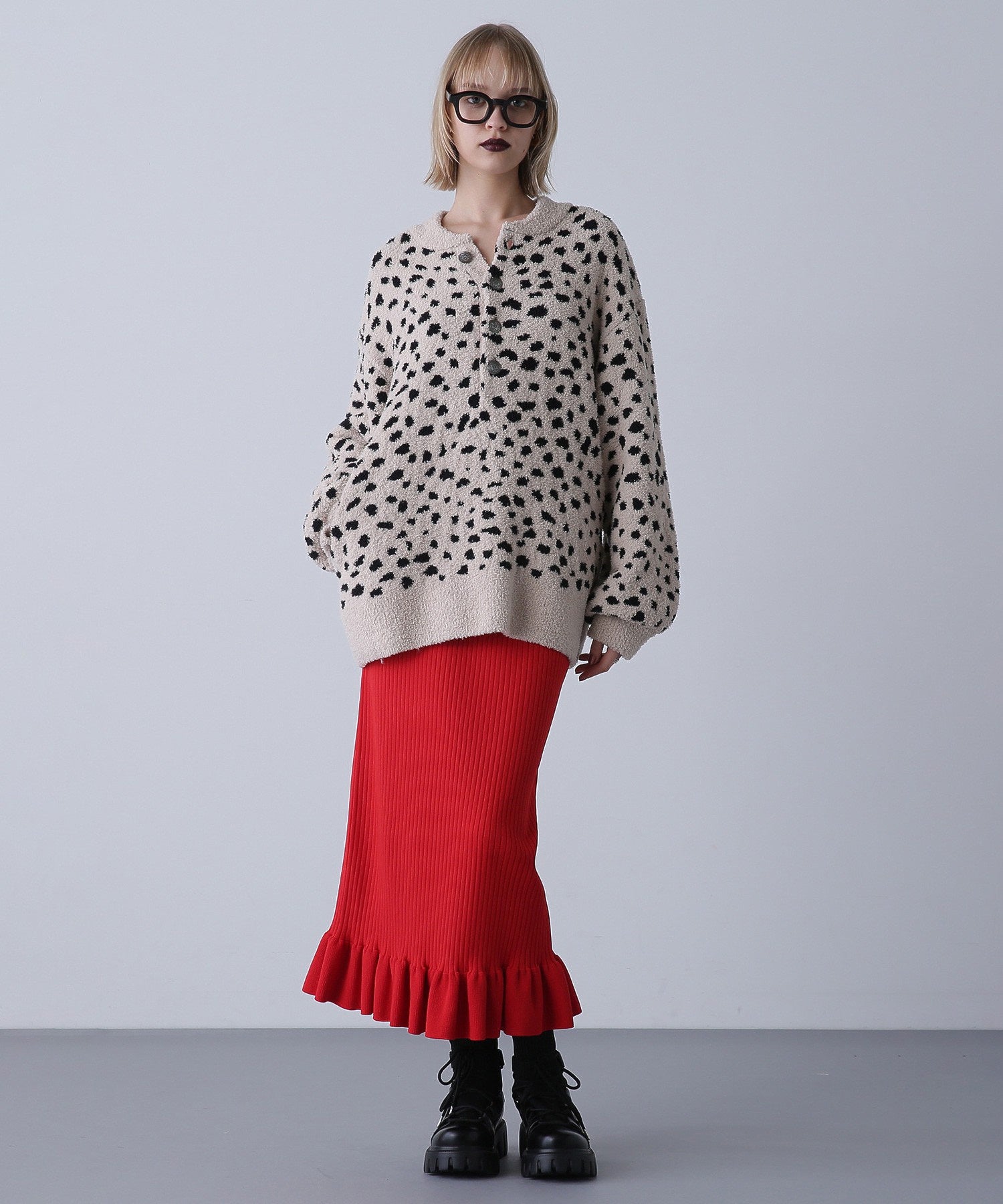 コンチョボタン モコモコ ヘンリーネックトップス