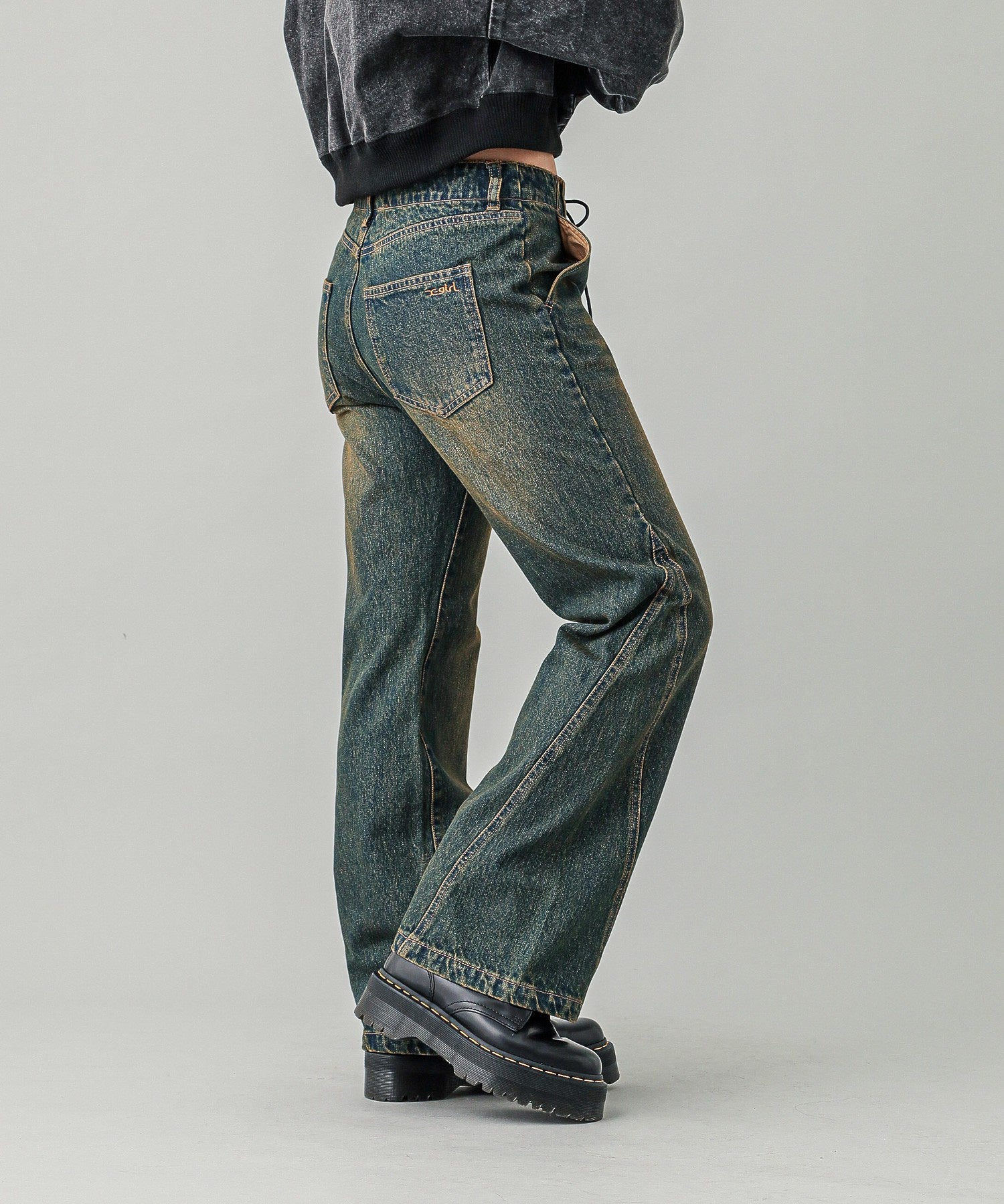 LACE UP DENIM PANTS