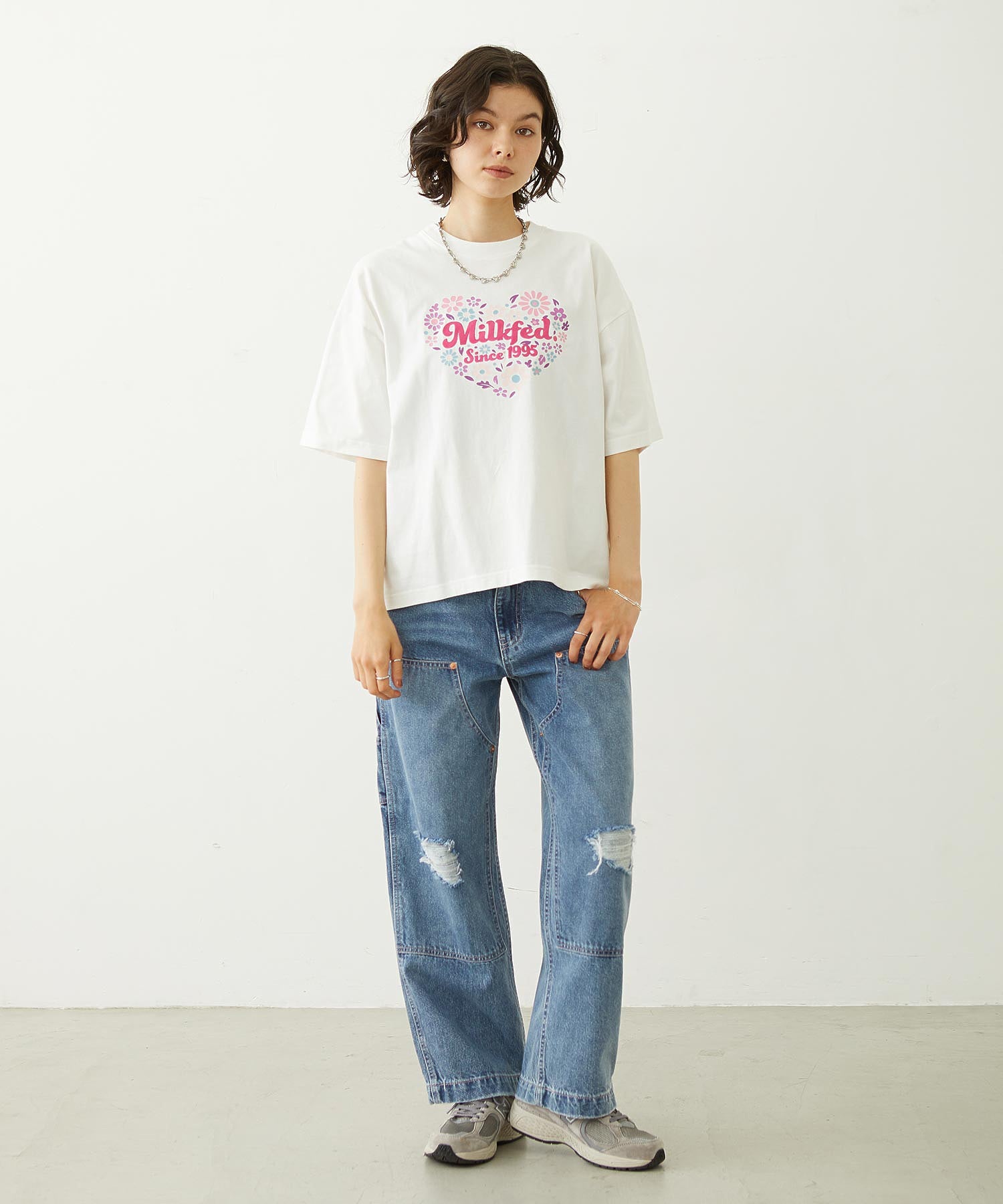 DOUBLE KNEE DISTRESSED DENIM PANTS