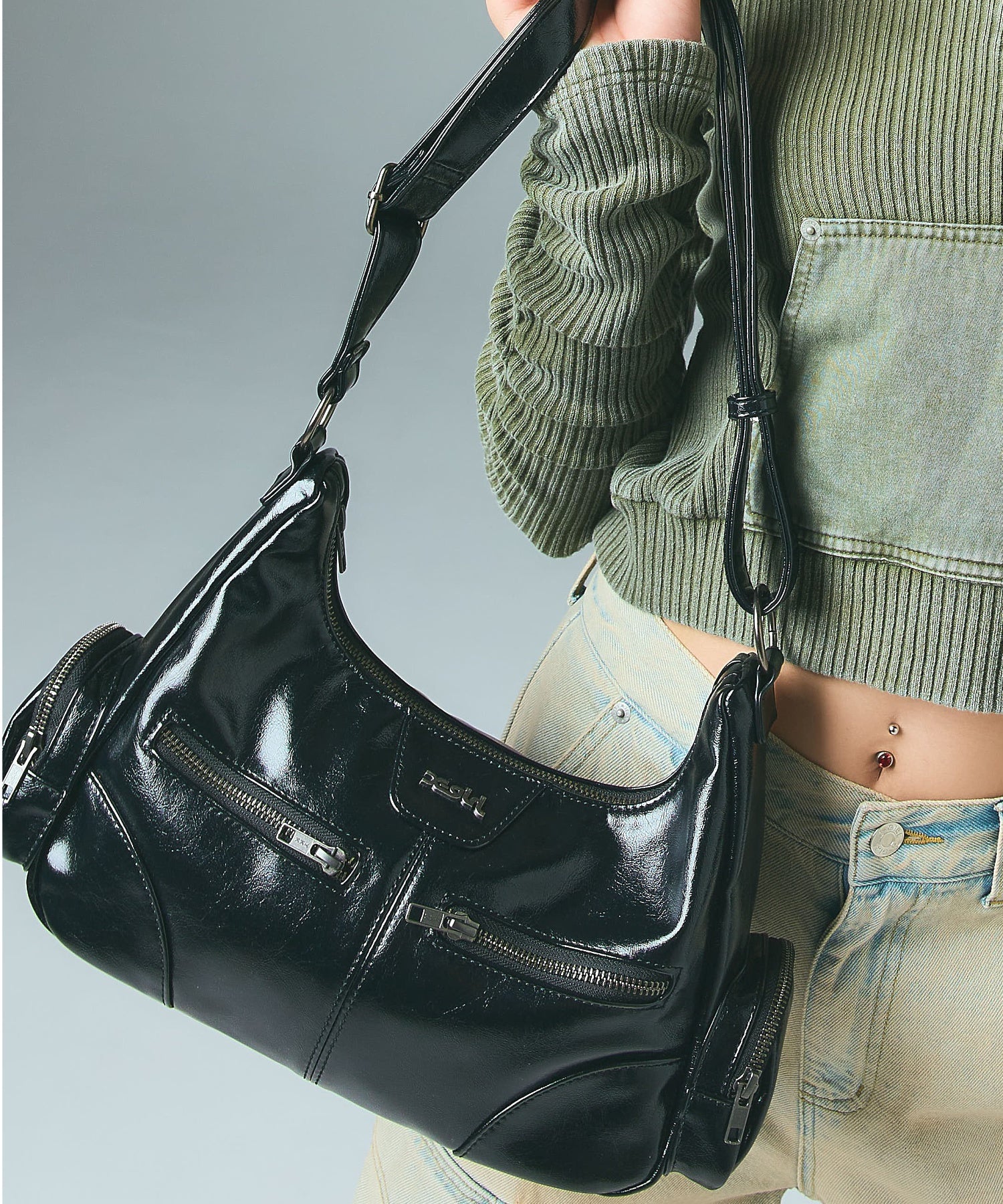 DOUBLE ZIP FAUX LEATHER BAG