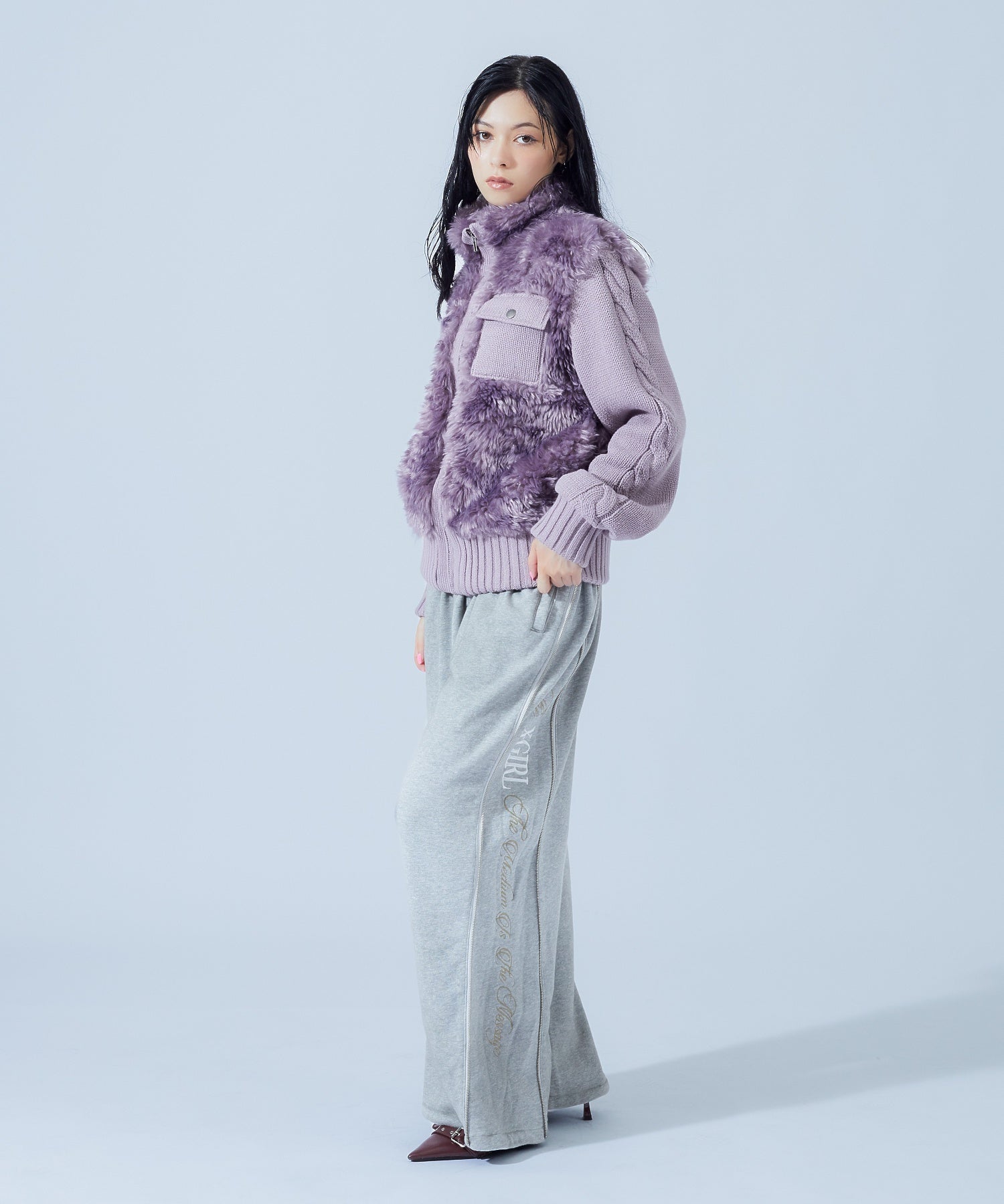 FAUX FUR AND KNIT JACKET