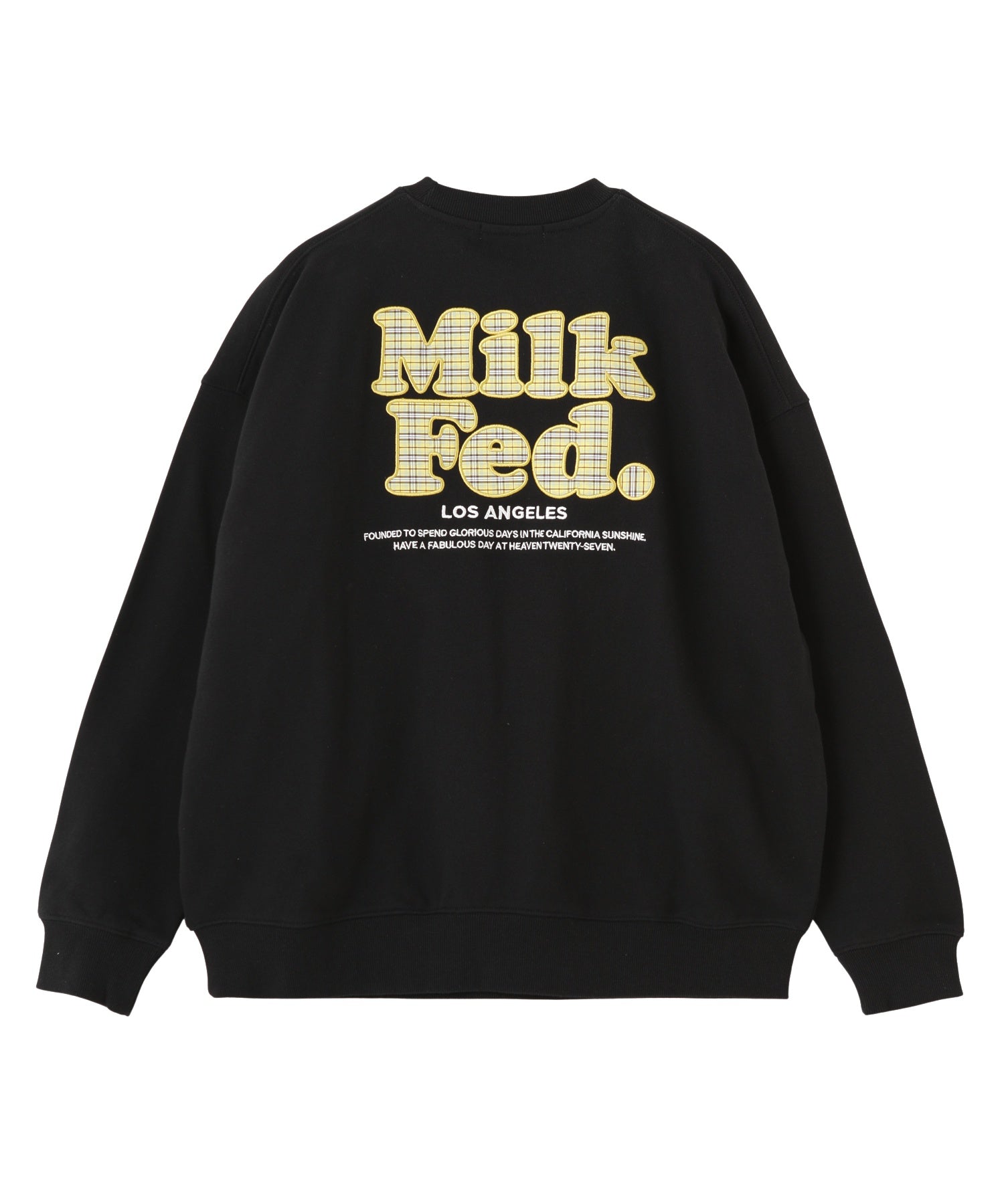 MILKFED. PLAID LOGO WIDE CREW SWEAT