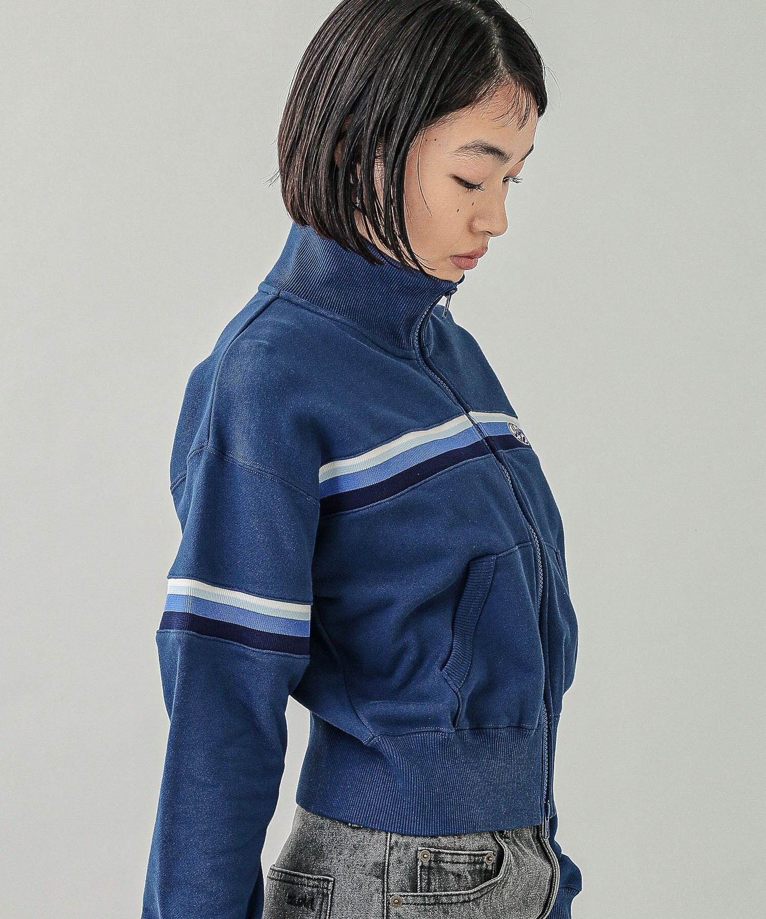 STRIPED COMPACT SWEAT TRACK TOP