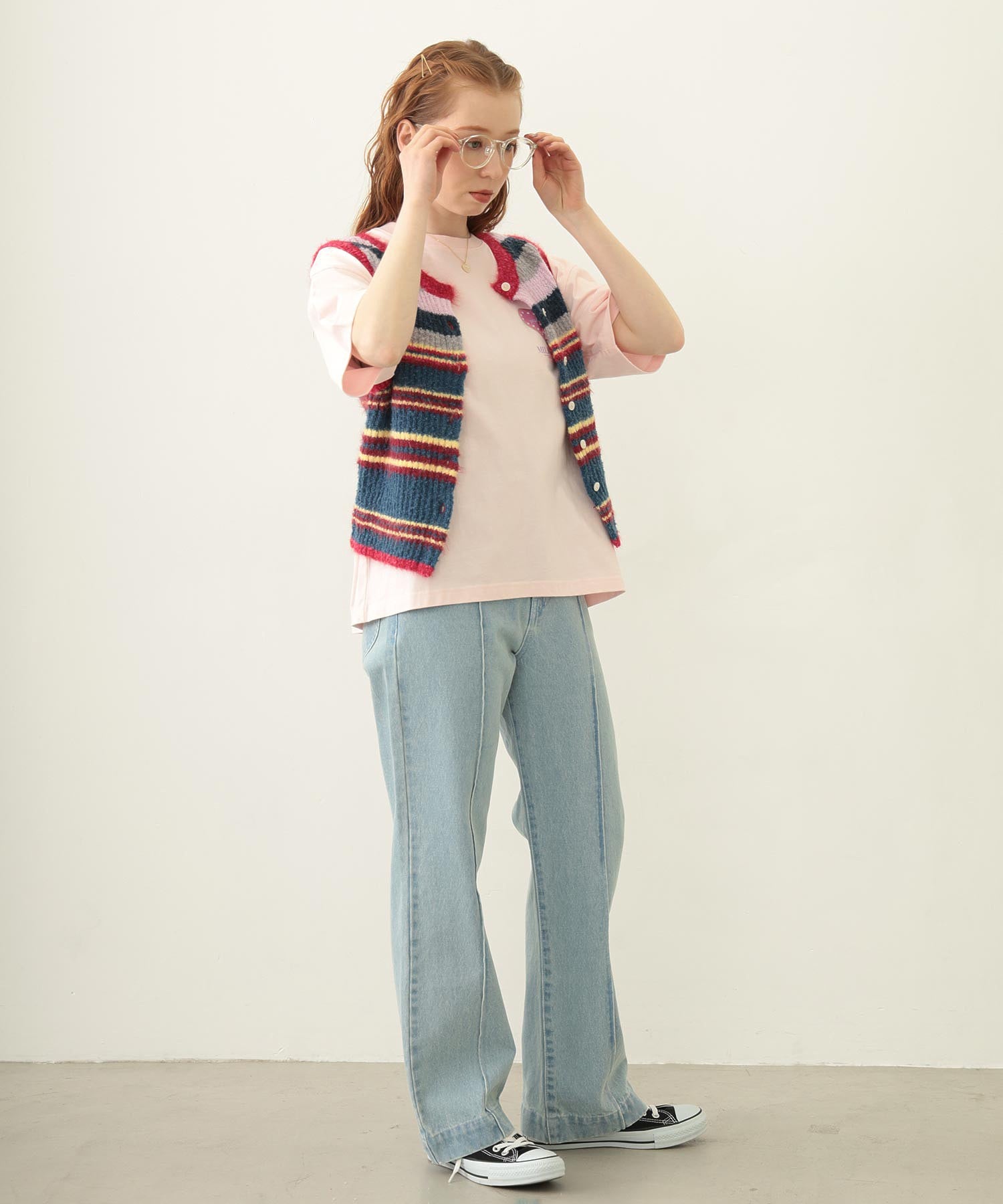 TWO-TYPE STRIPED KNIT VEST