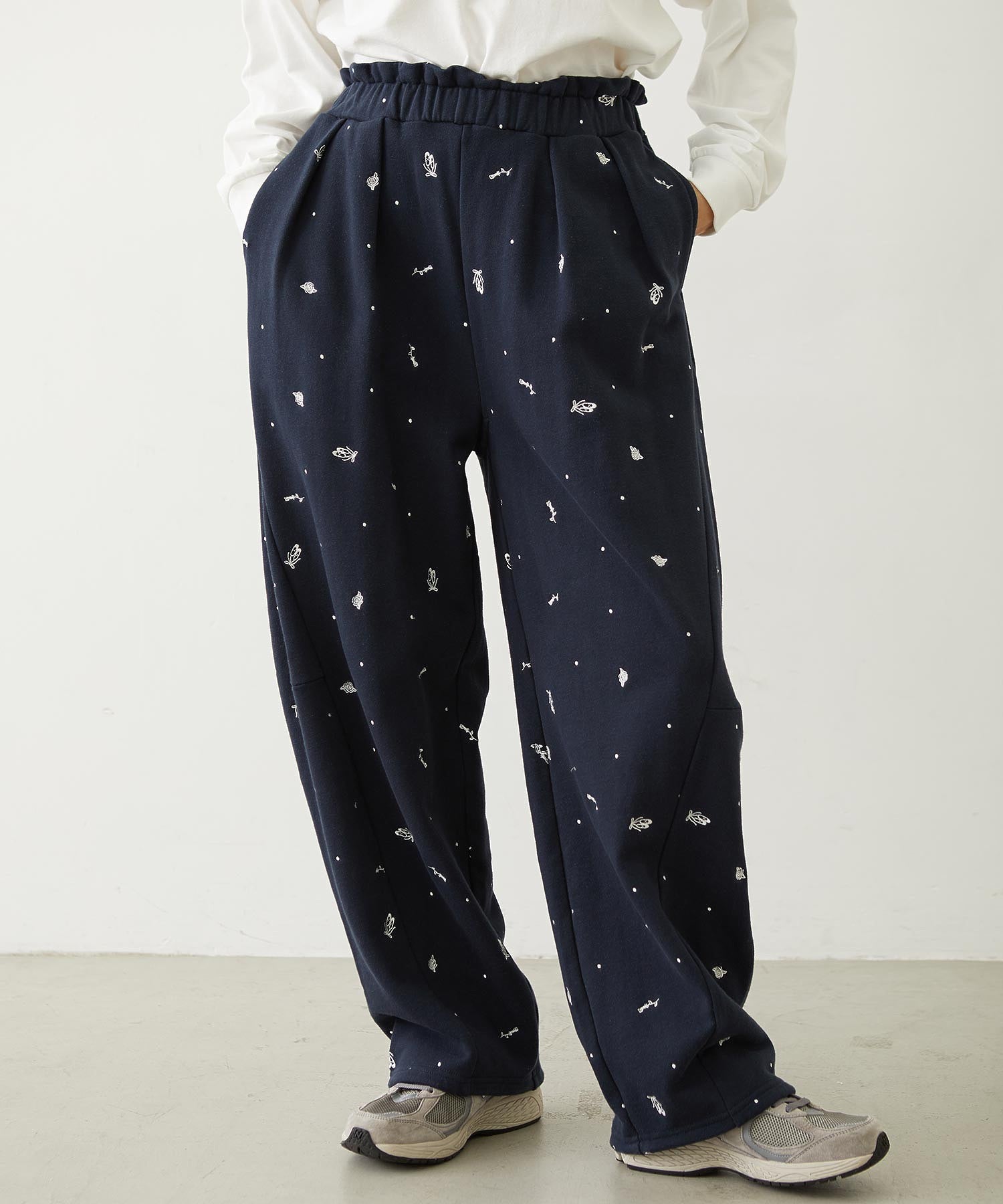 EMBROIDERED ROSE SWEAT WIDE PANTS