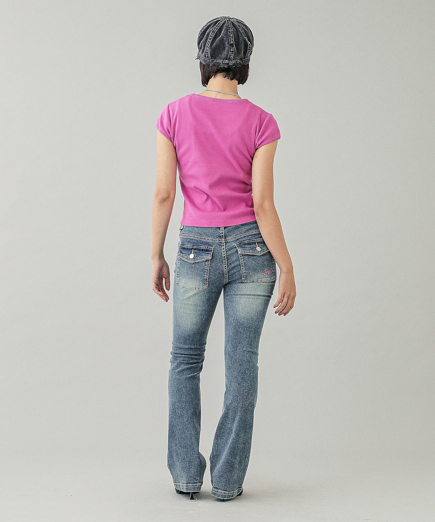 LOW RISE FLARE SKINNY DENIM PANTS