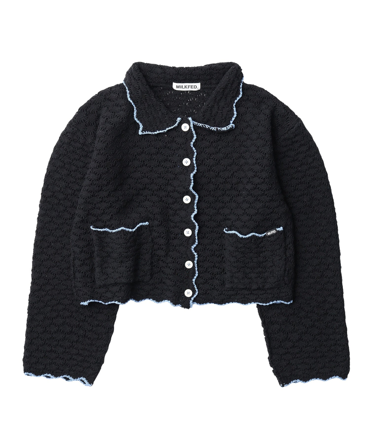 OPEN COLLAR CONTRAST TRIM KNIT CARDIGAN