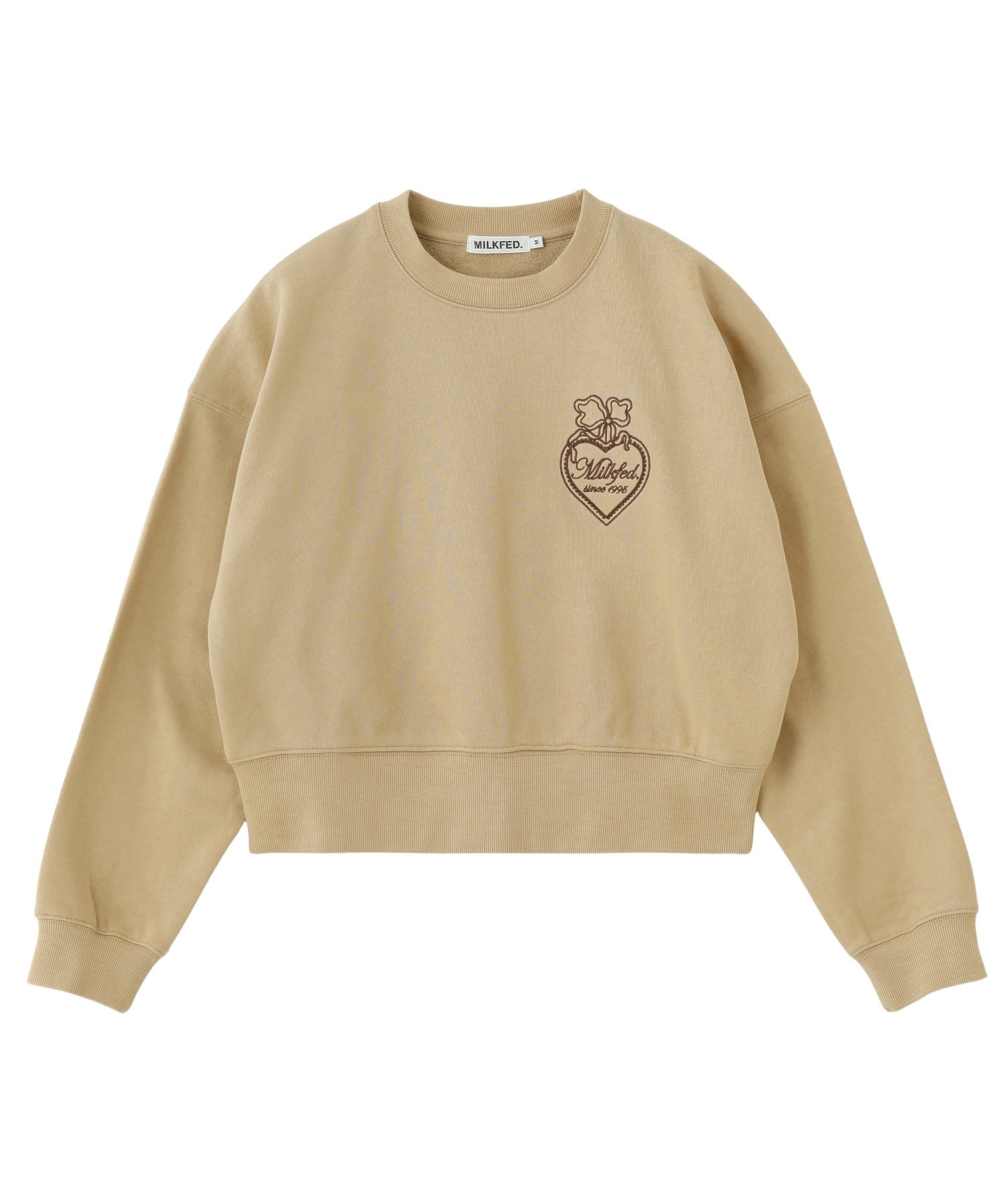 HEART RIBBON EMBLEM SHORT CREW SWEAT
