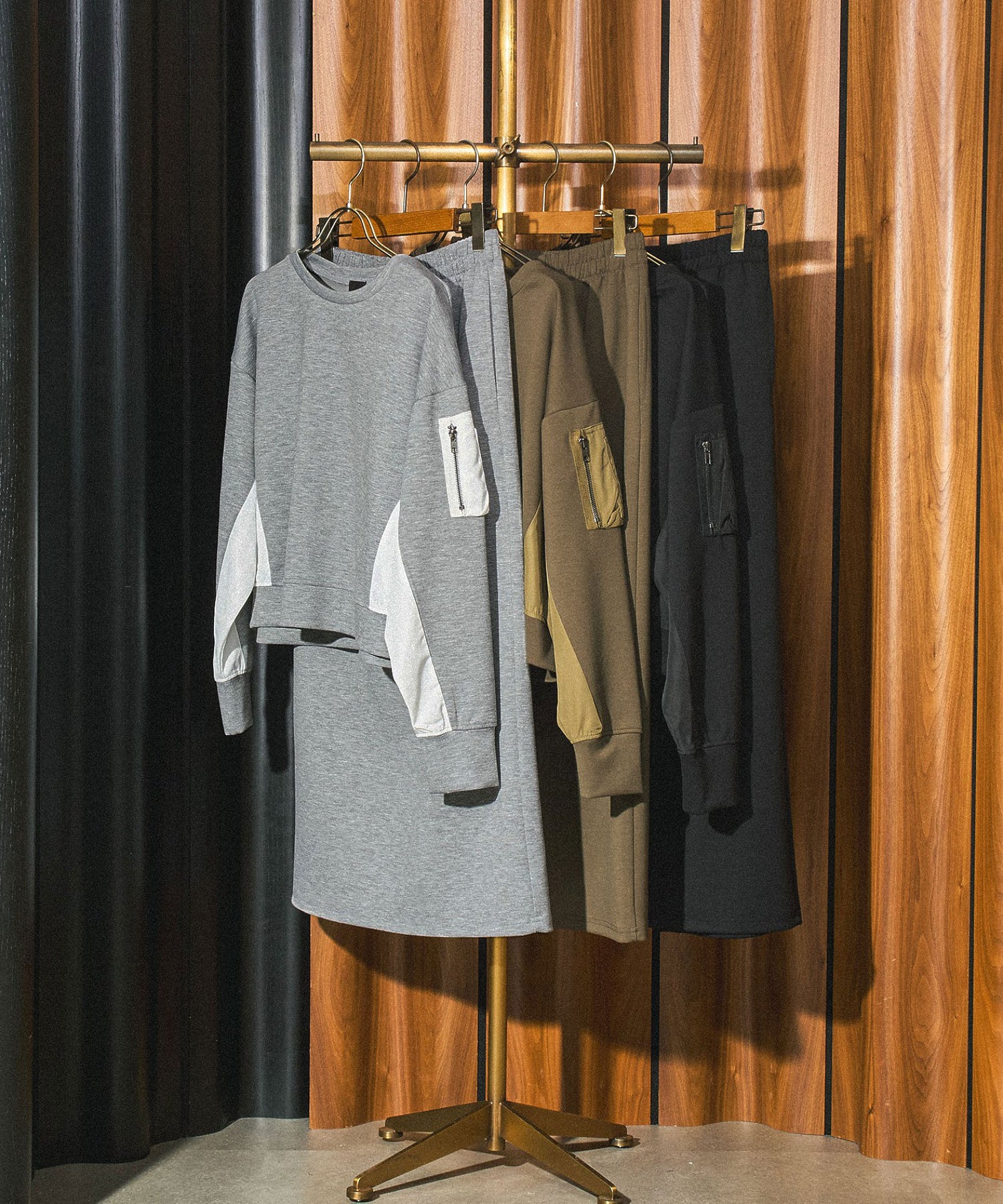 MIXED FABRIC TOP AND SKIRT SET