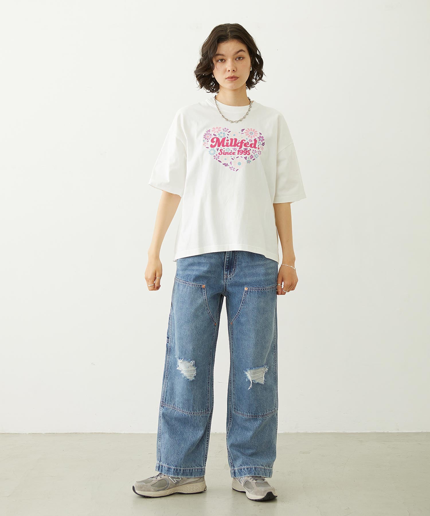 DOUBLE KNEE DISTRESSED DENIM PANTS
