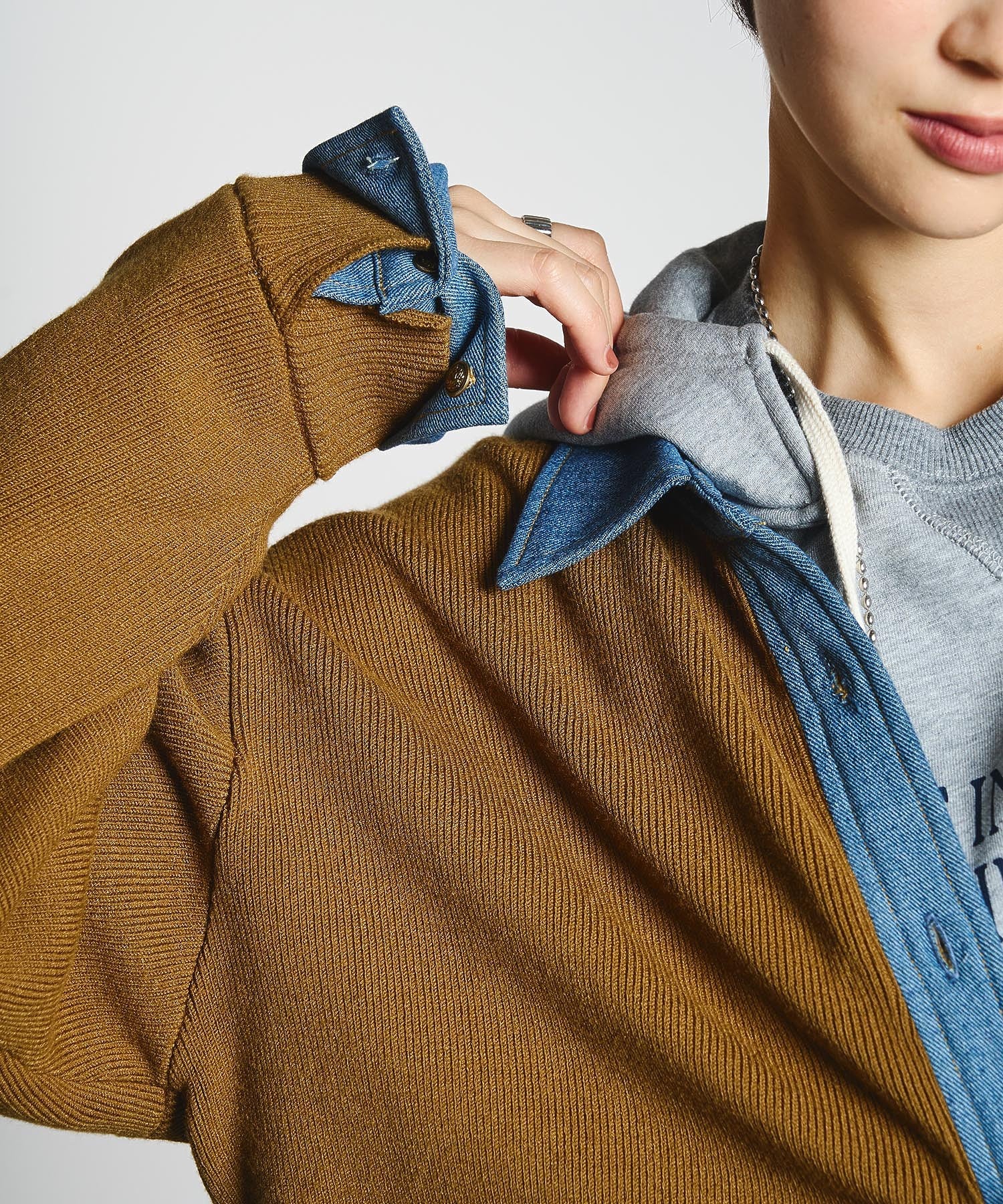 GENE HEAVENS/KNIT x DENIM CARDIGAN