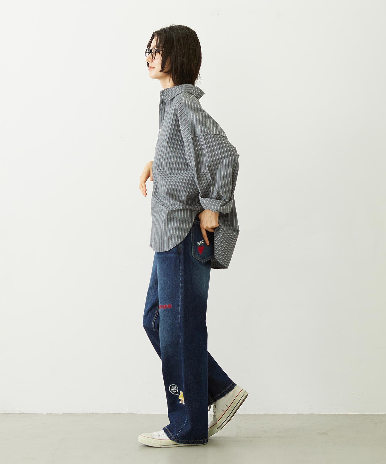 DOODLE EMBROIDERED DENIM PANTS