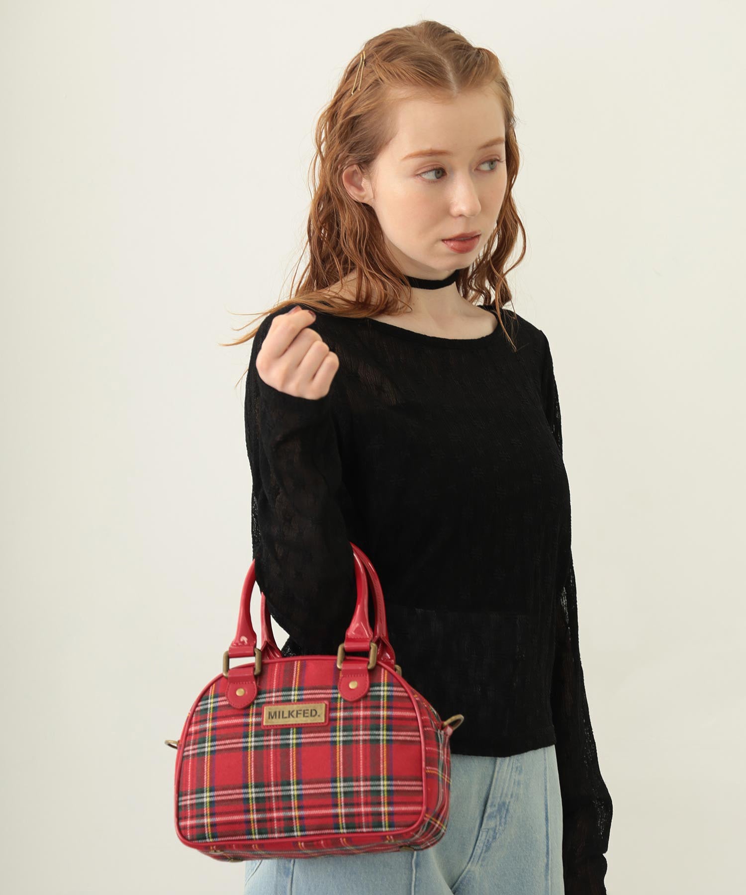PLAID PATTERN BOSTON BAG