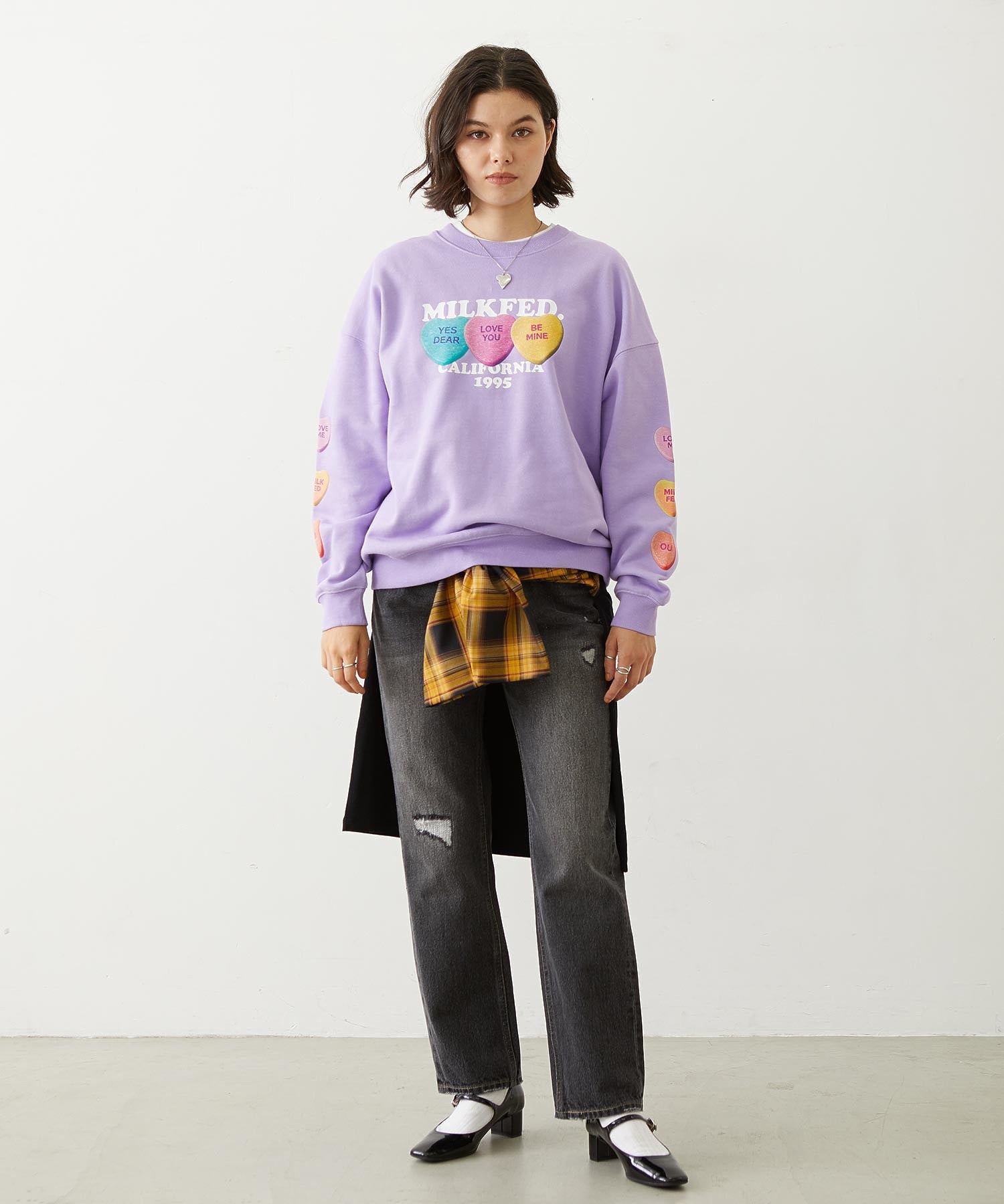 PLAID SLEEVES L/S TOP