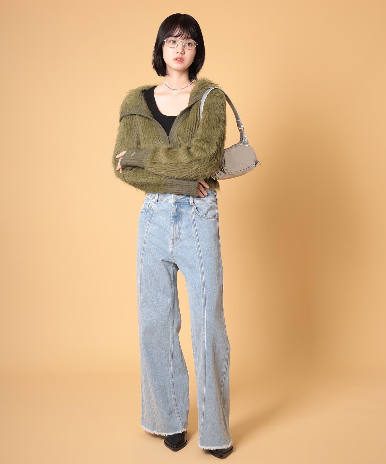 ビッグカラーシャギーニットカーディガン