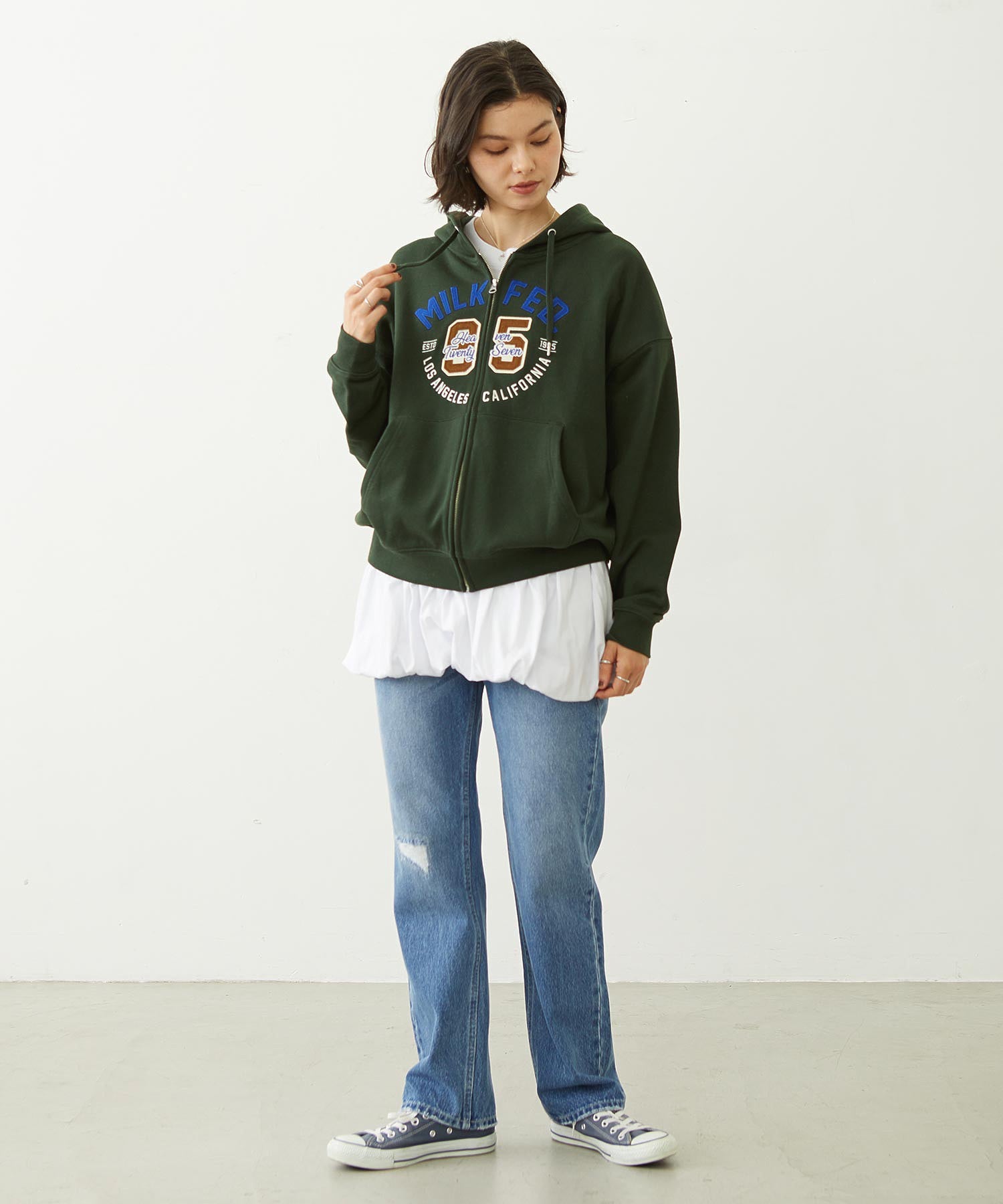 COLLEGE LOGO PATCH ZIP UP HOODIE