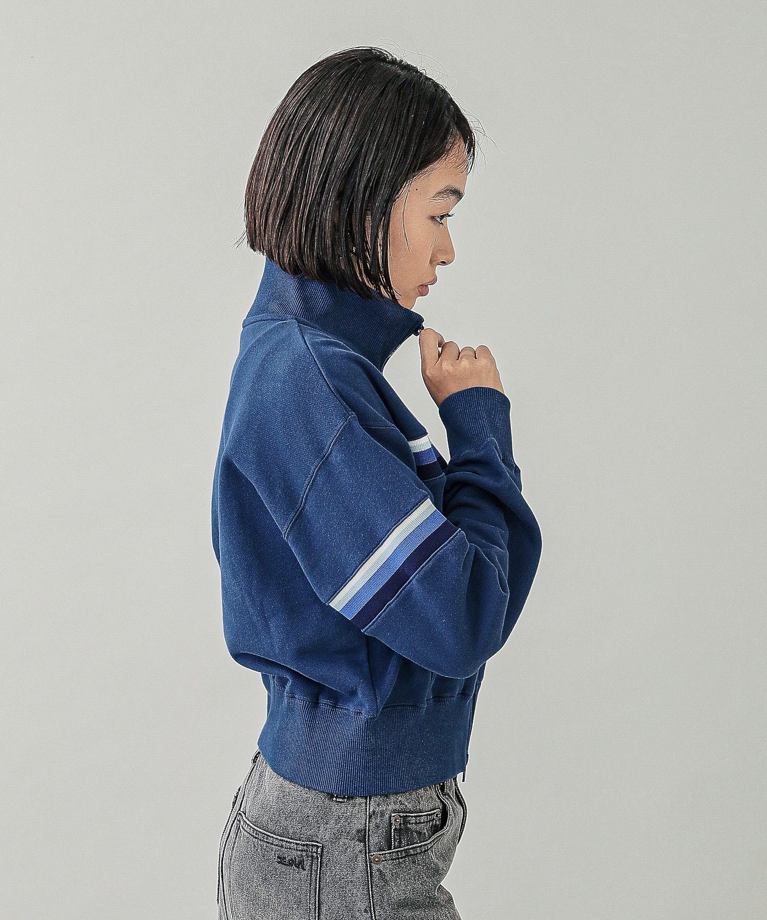 STRIPED COMPACT SWEAT TRACK TOP