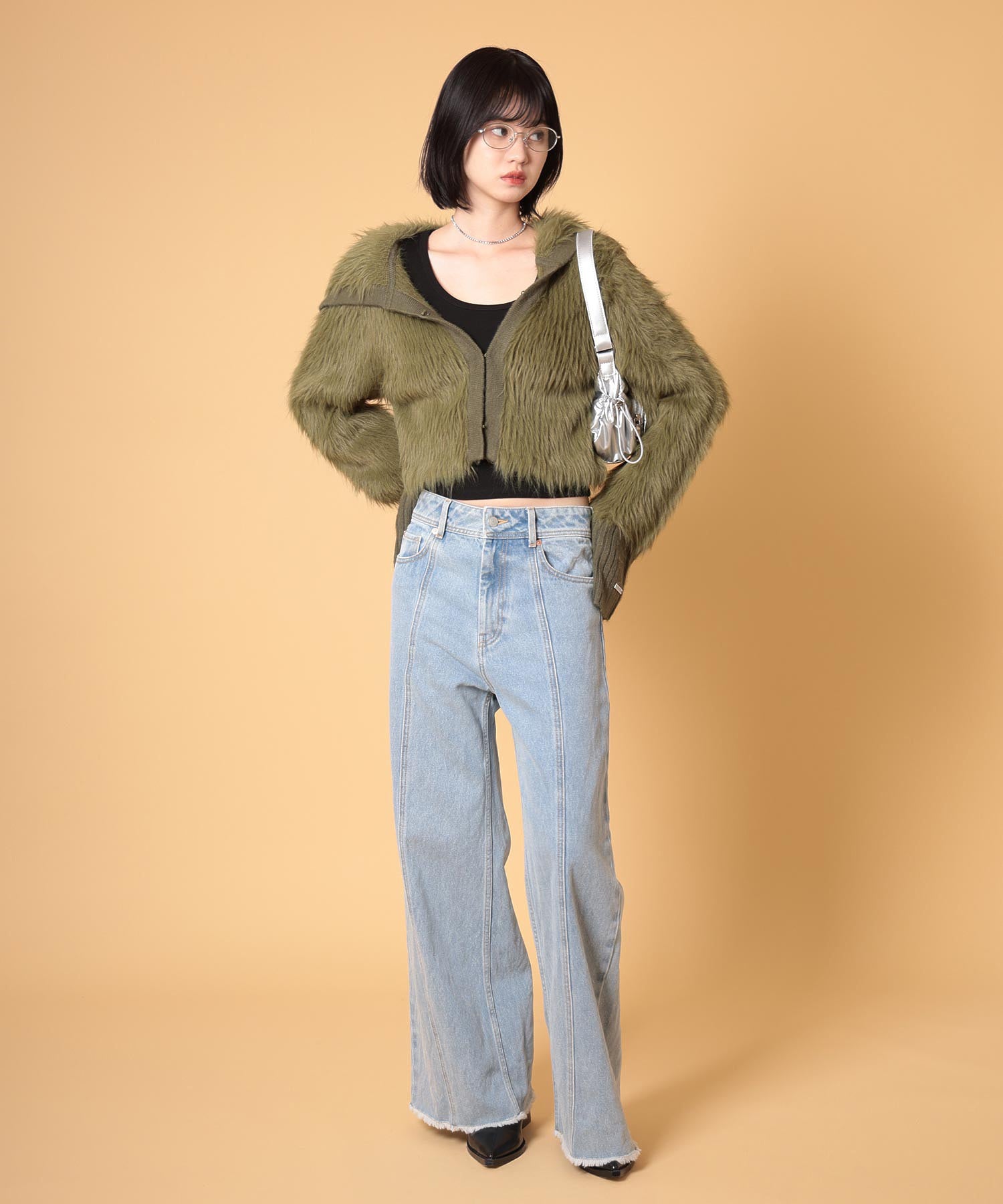 ビッグカラーシャギーニットカーディガン