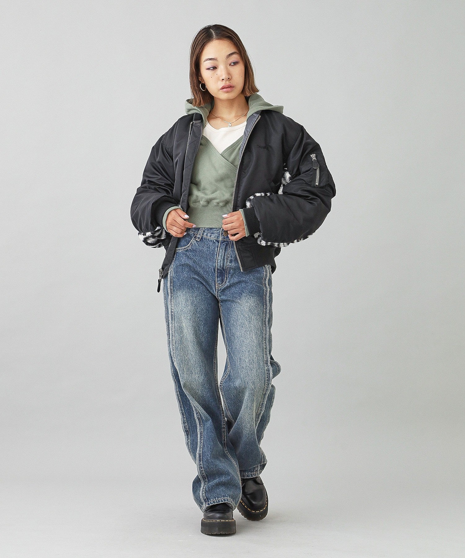 PANELED FUR REVERSIBLE MA-1 JACKET