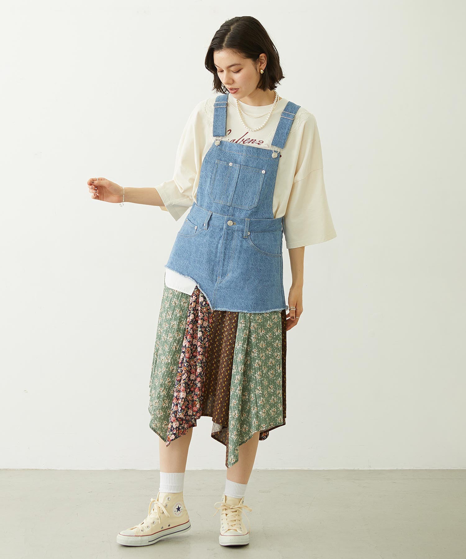 PATCHWORK OVERALL SKIRT