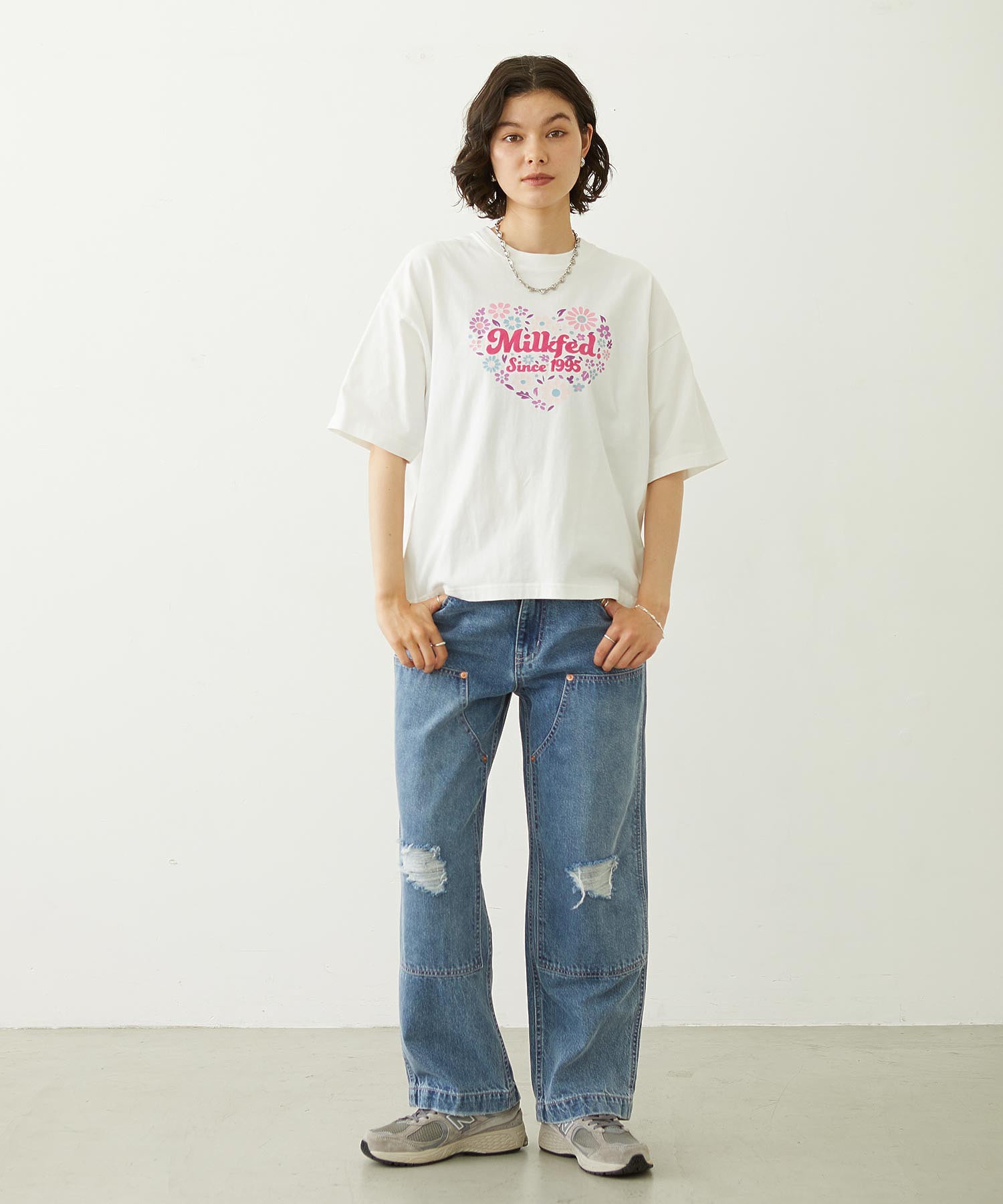 DOUBLE KNEE DISTRESSED DENIM PANTS